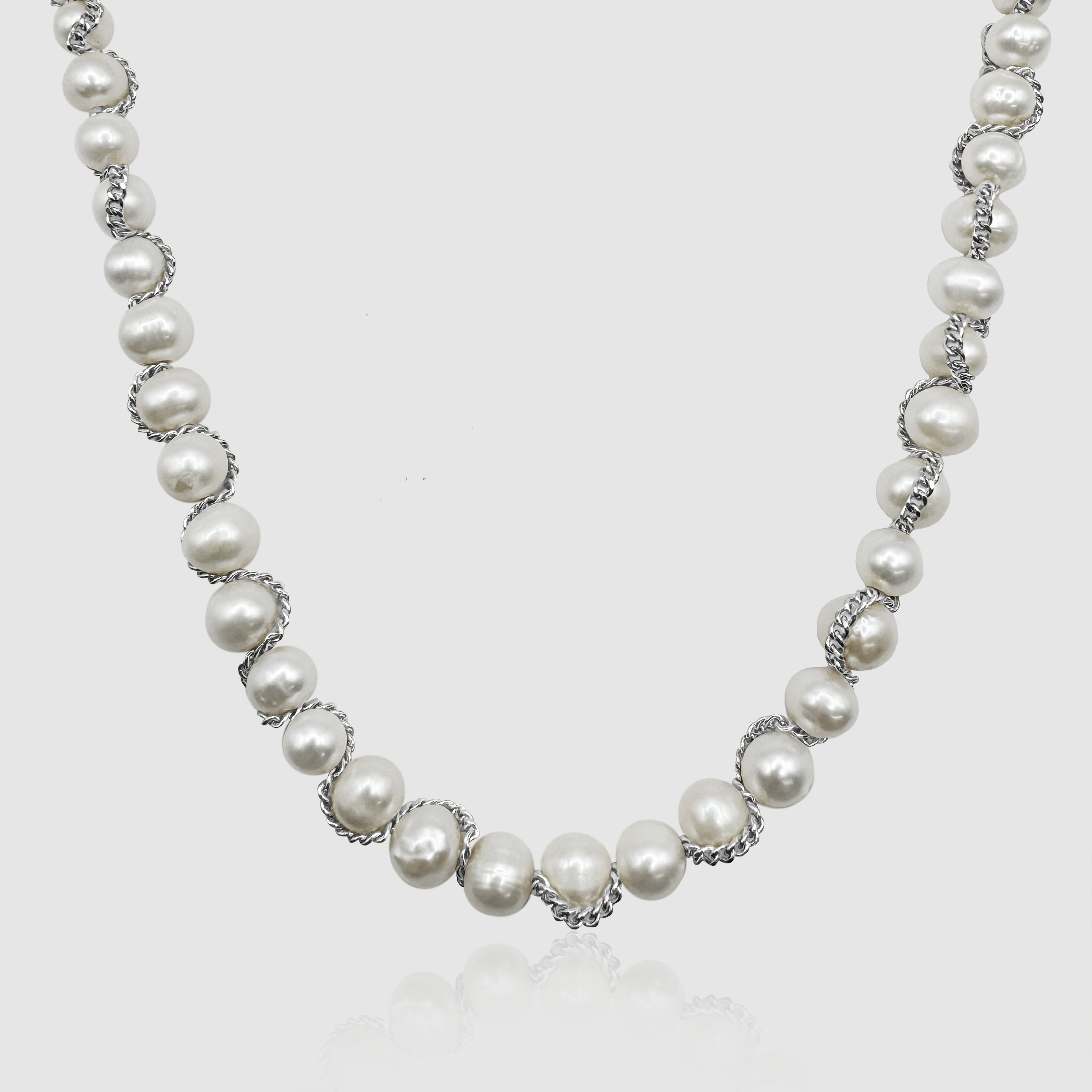 Chain Wrap Real Pearl Necklace (Silver)