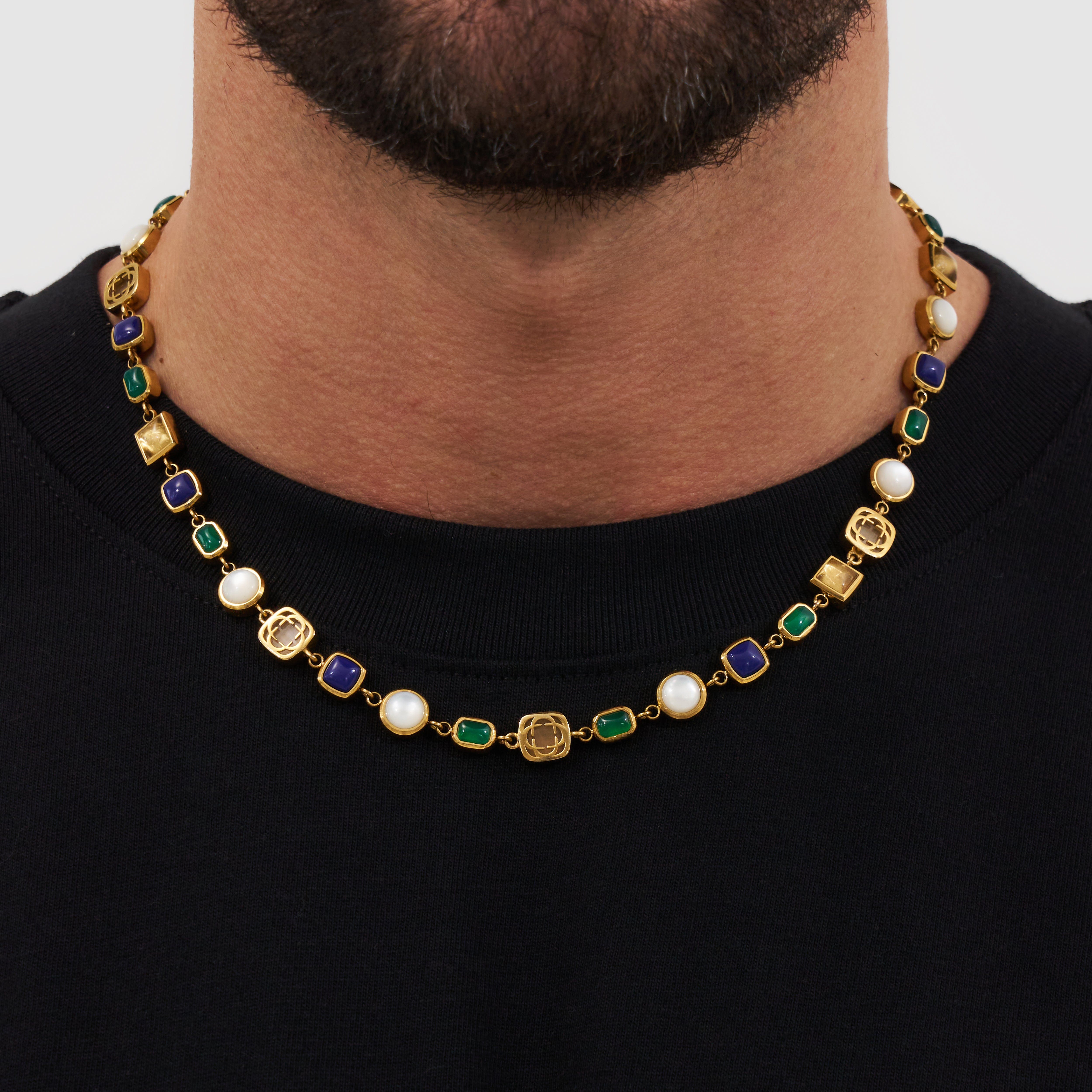 Blue Crystal Gemstone Necklace (Gold)