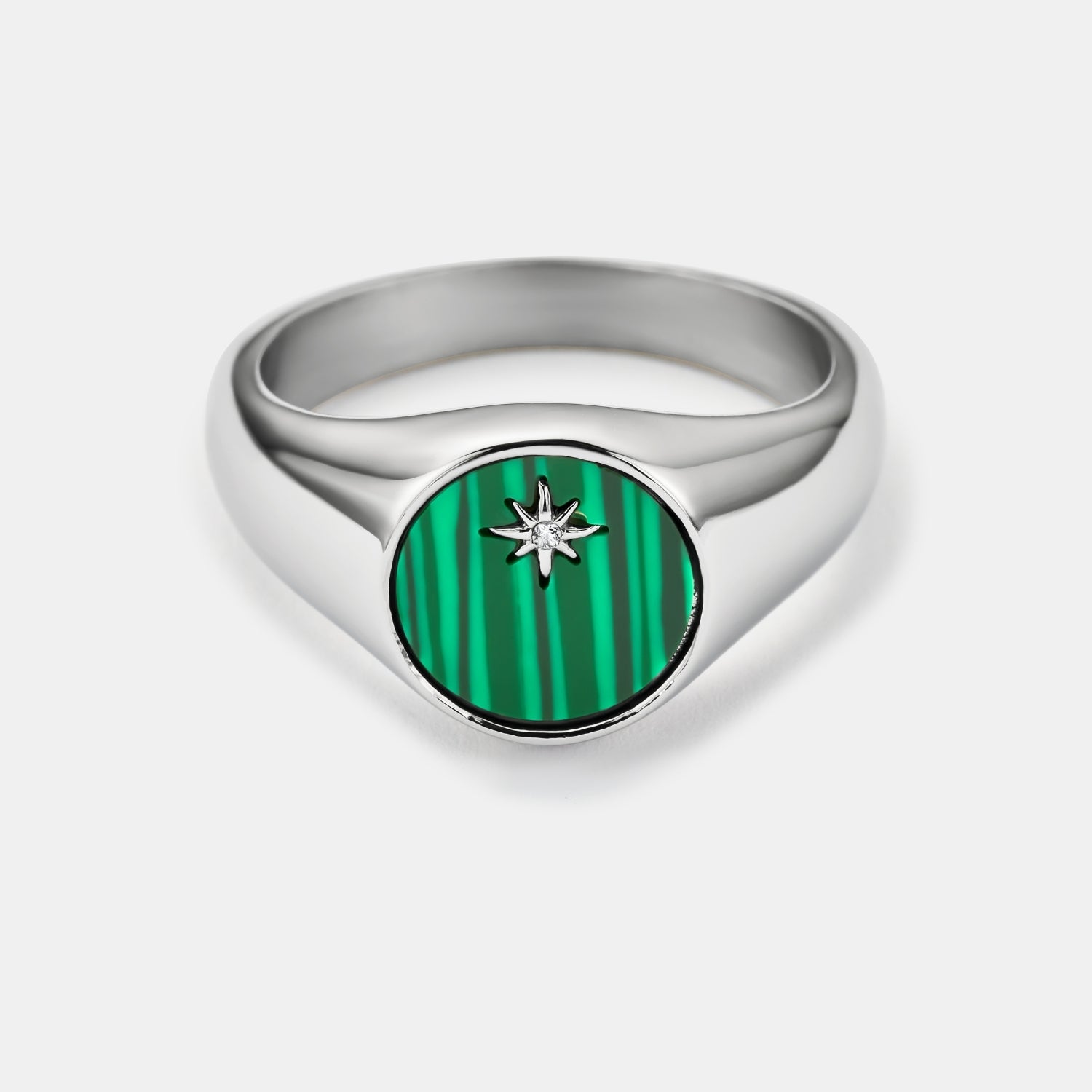Malachite North Star Signet Ring (Silver)