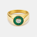 Malachite Round Gem Signet Ring (Gold)