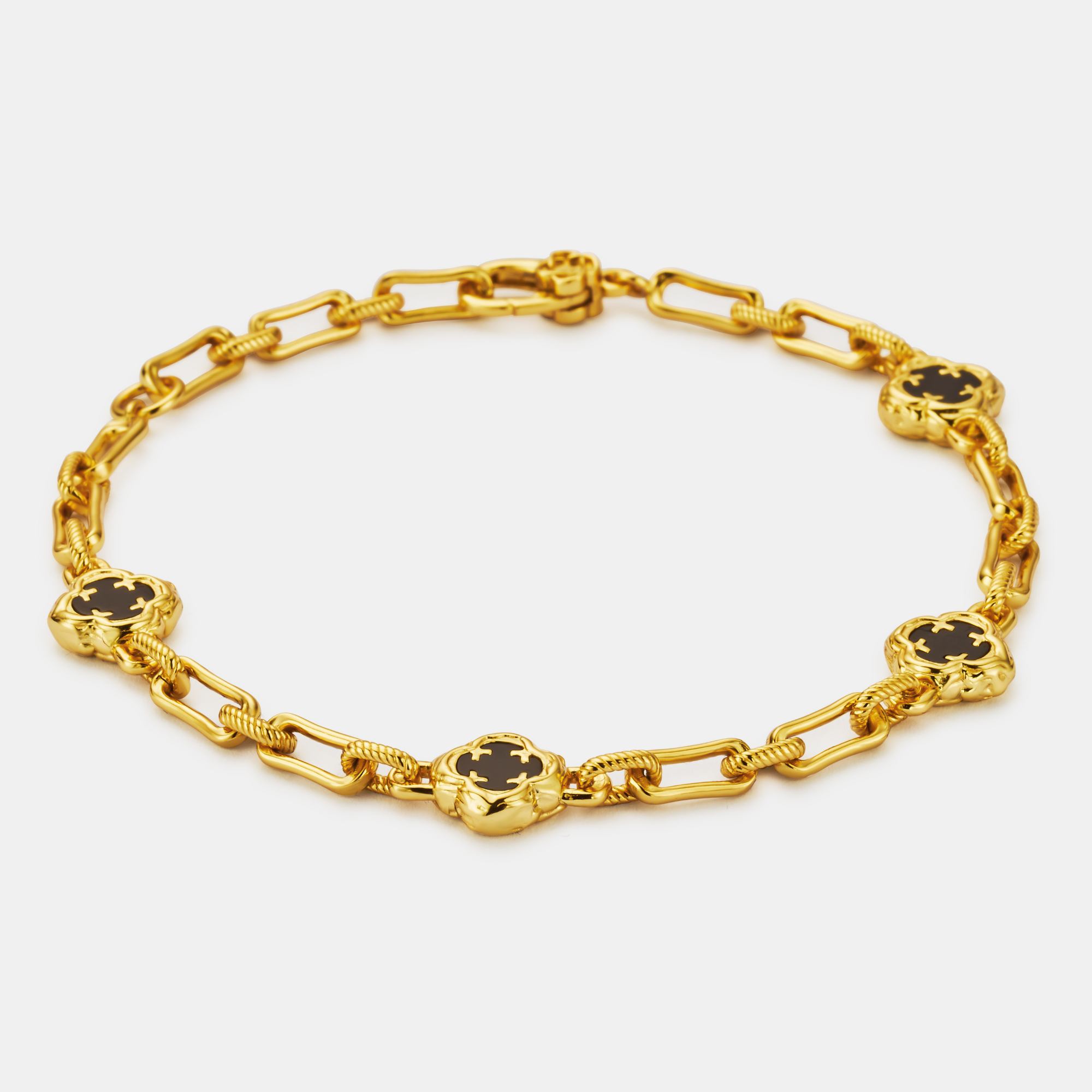 Melted Onyx Clover Stone Bracelet (18ct Gold) | Sterling Silver