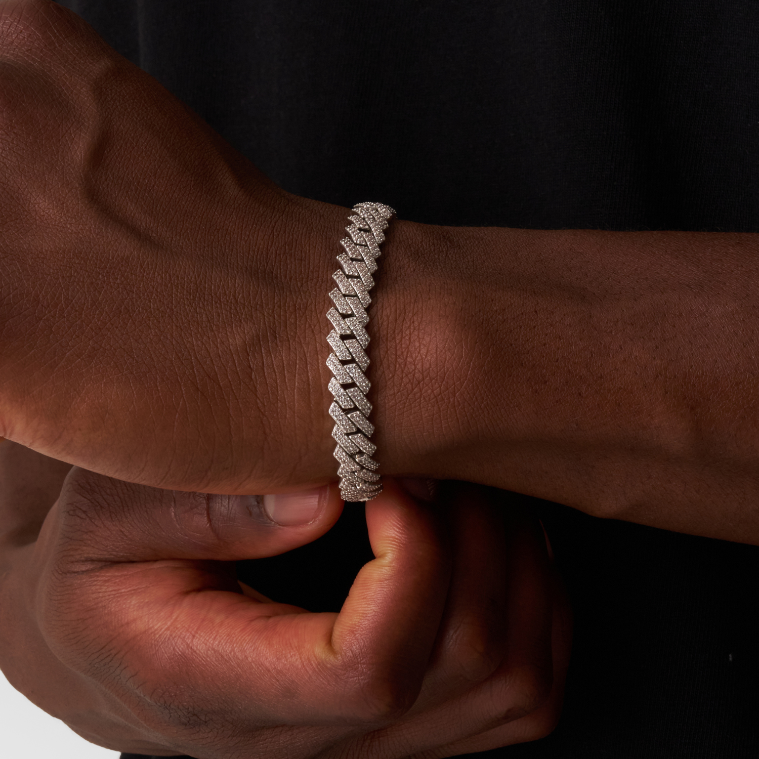 Prong Link Iced Cuban Bracelet (Silver) 8mm