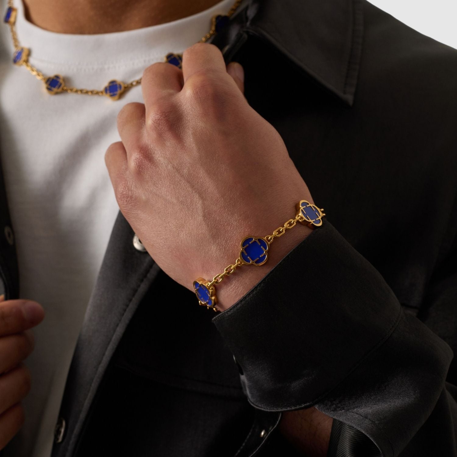 Blue Clover Stone Bracelet (Gold)