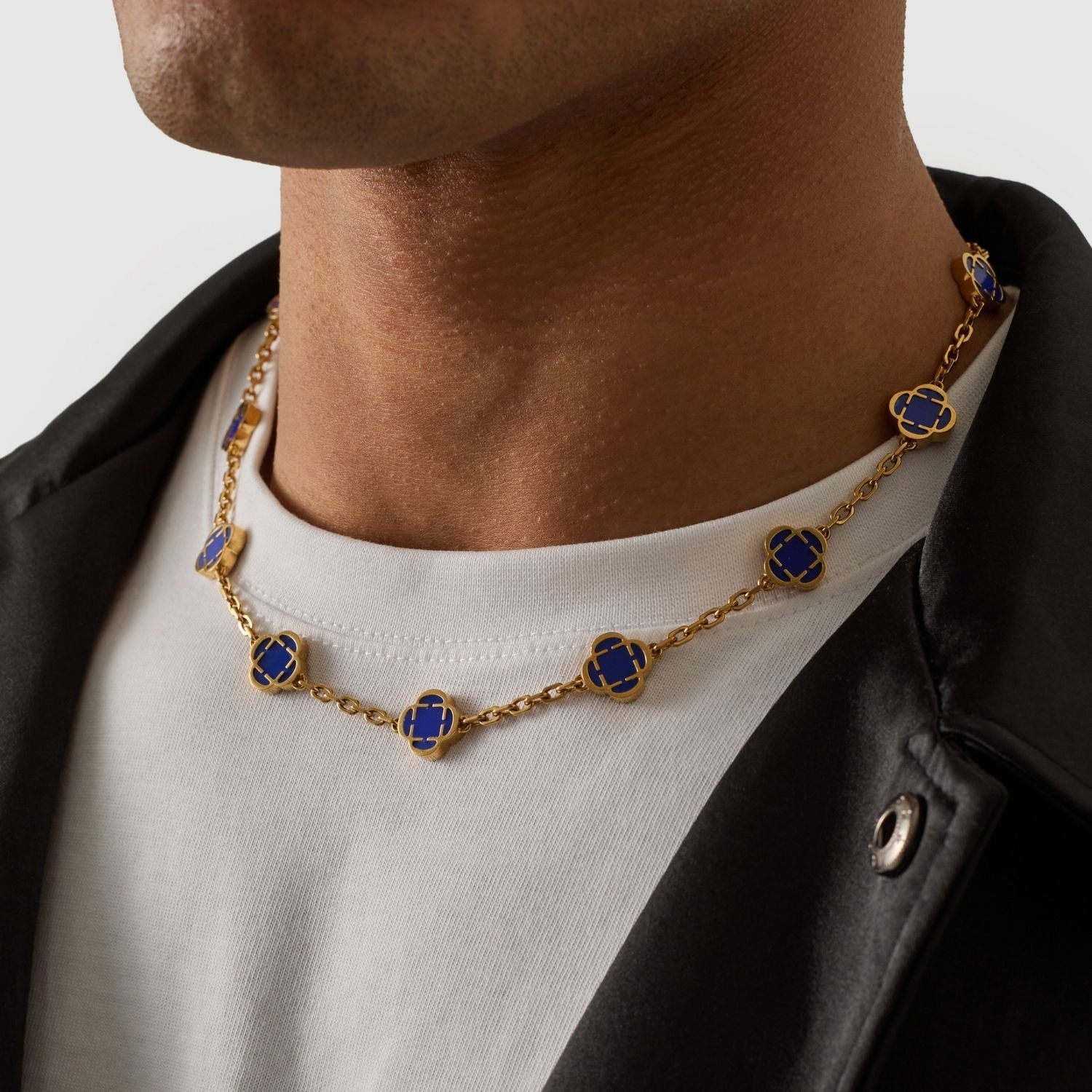 Blue Clover Stone Necklace (Gold)