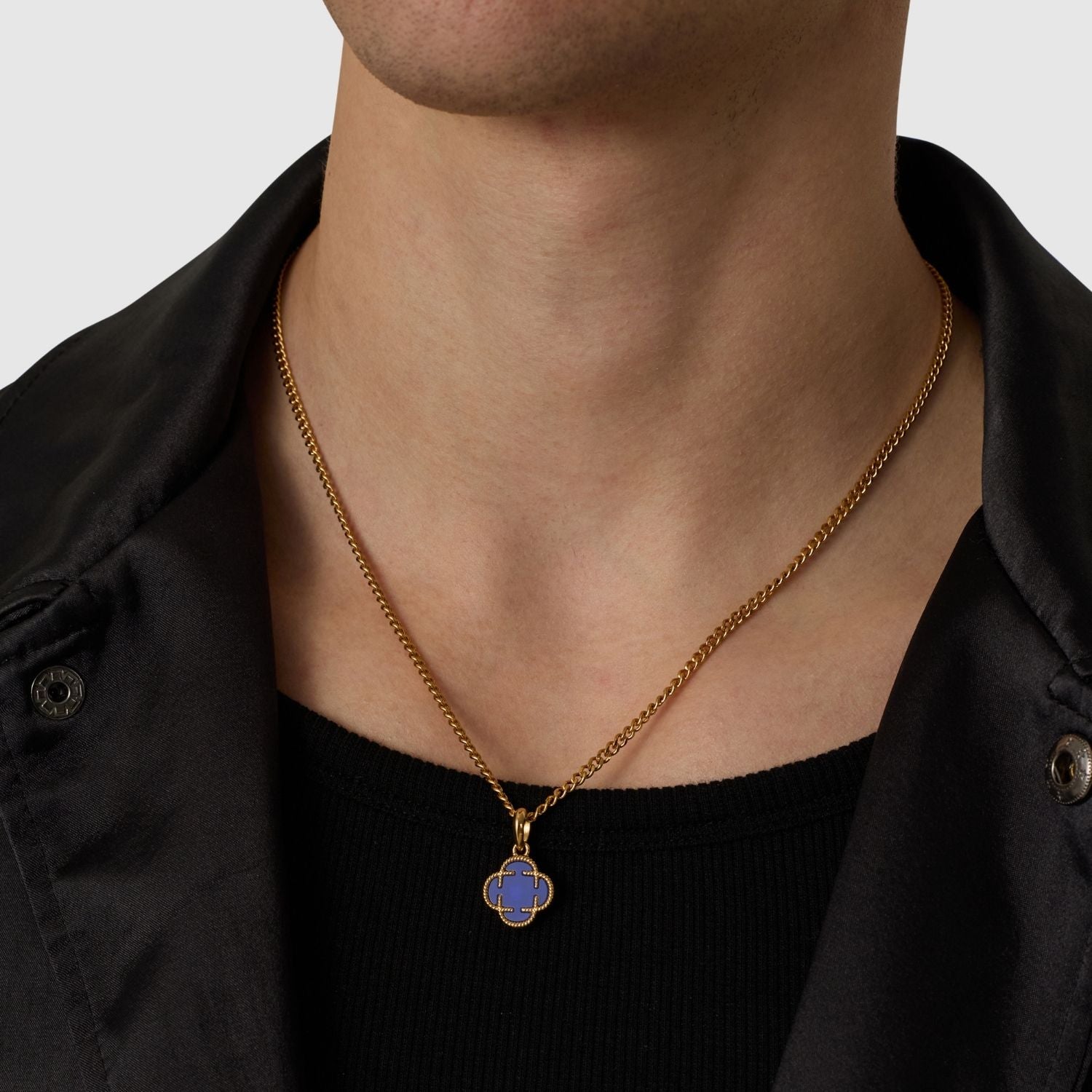 Blue Clover Stone Pendant (Gold)