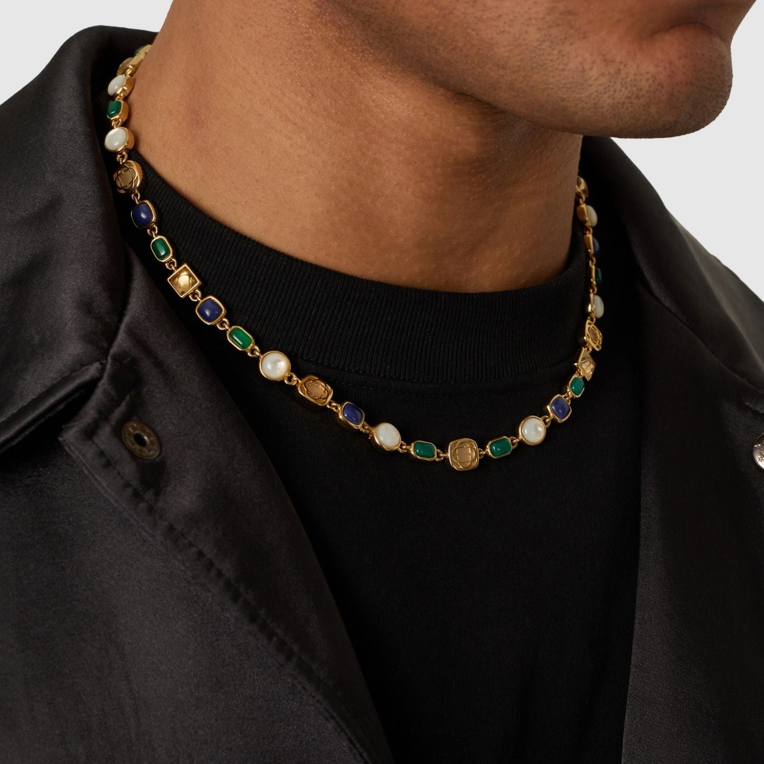 Blue Crystal Gemstone Necklace (Gold)