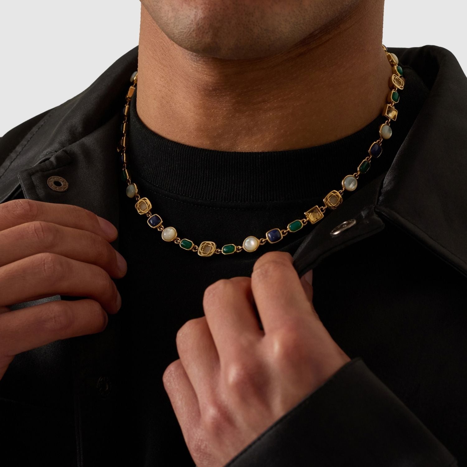 Blue Crystal Gemstone Necklace (Gold)