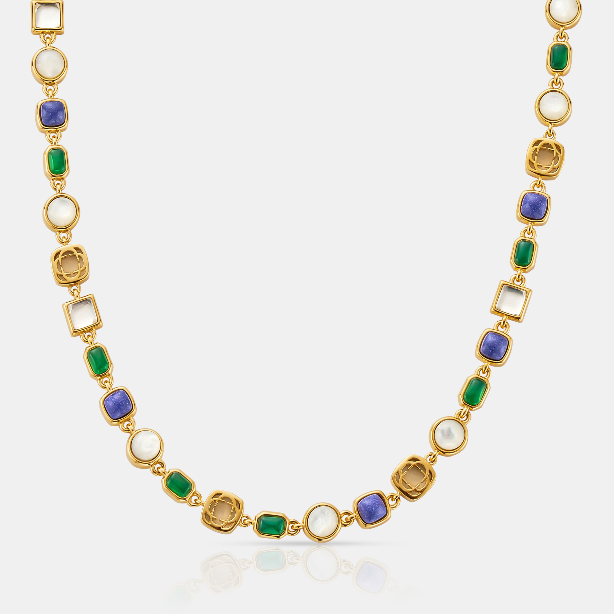 Blue Crystal Gemstone Necklace (Gold)