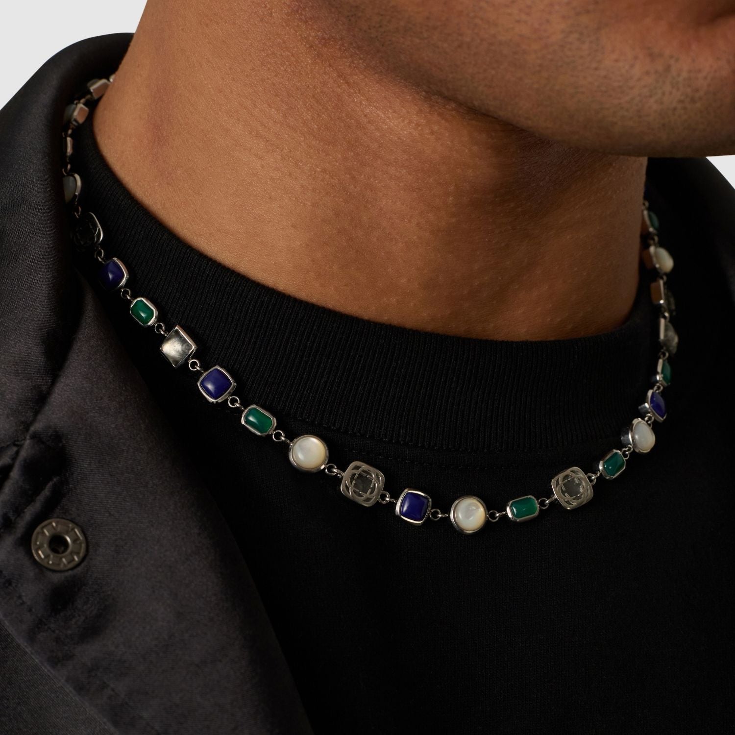 Blue Crystal Gemstone Necklace (Silver)