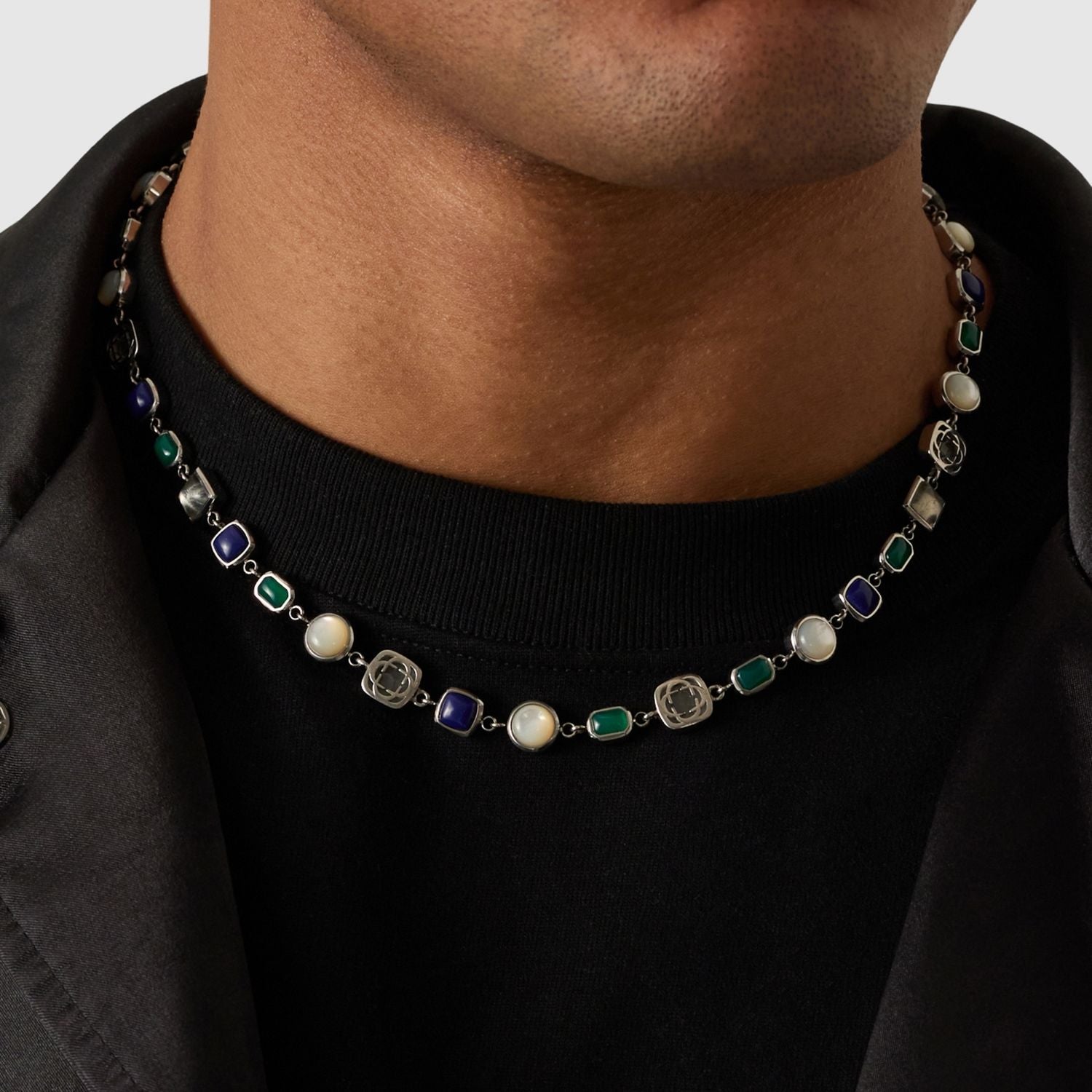 Blue Crystal Gemstone Necklace (Silver)