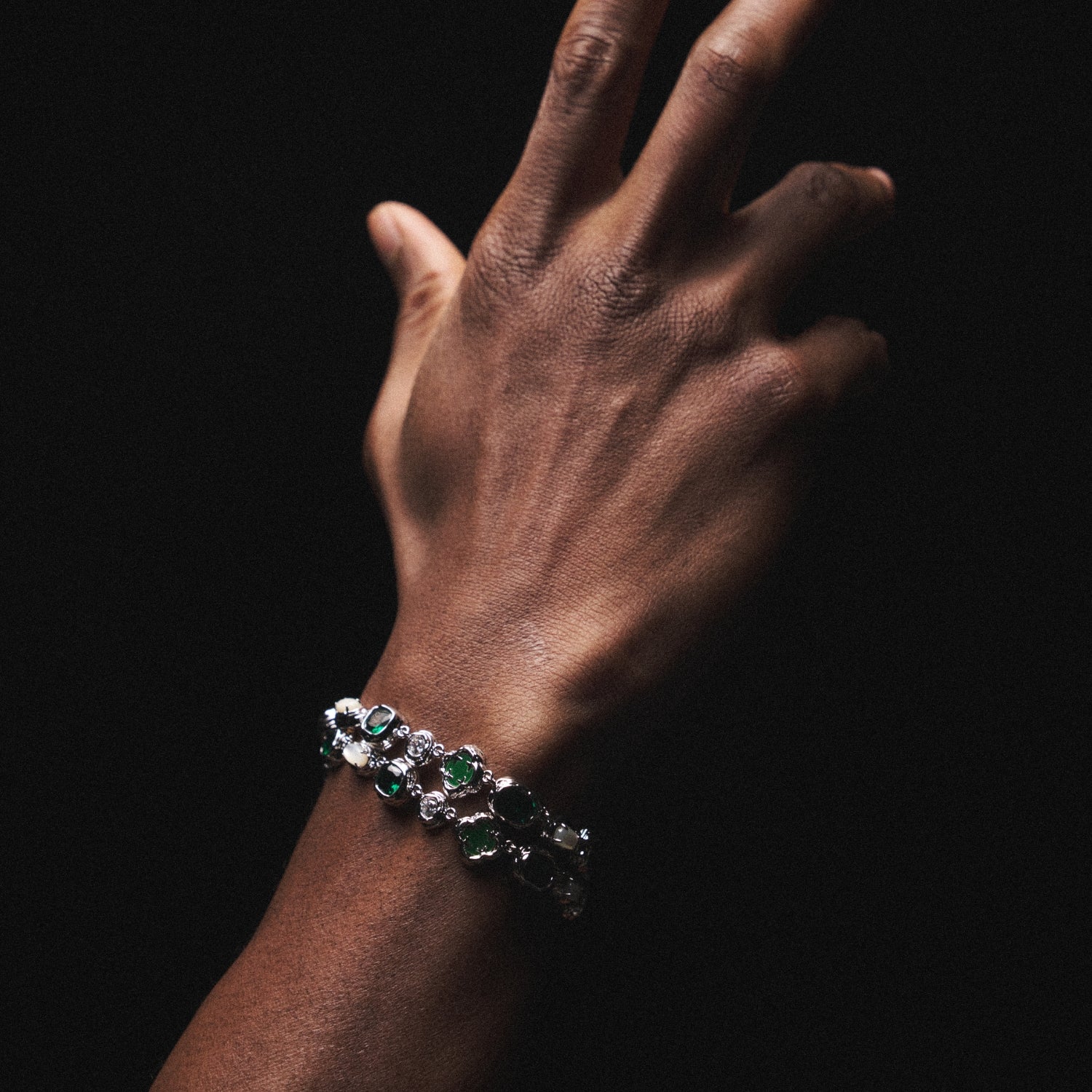 Melted Emerald Gemstone Bracelet (Silver)