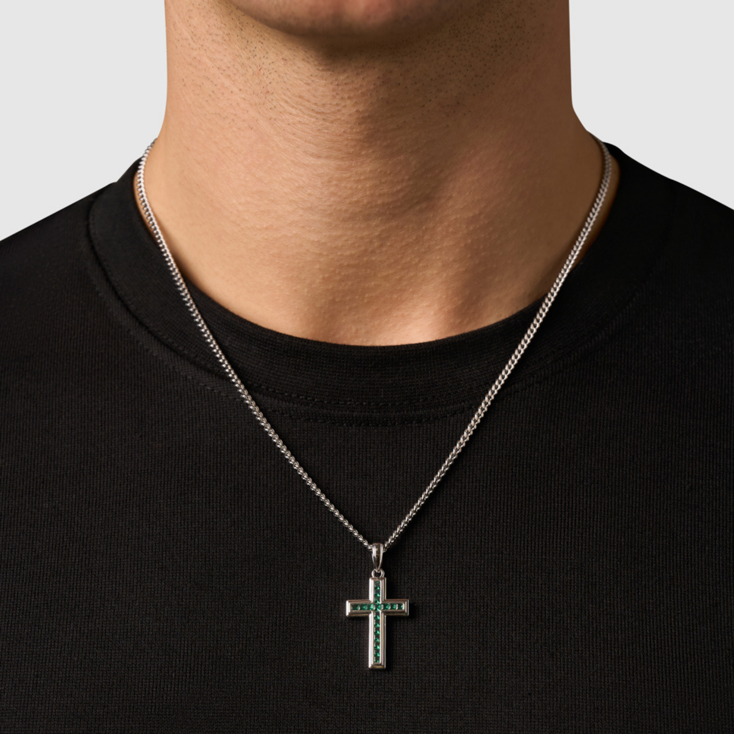 Emerald Stone Cross (Silver)