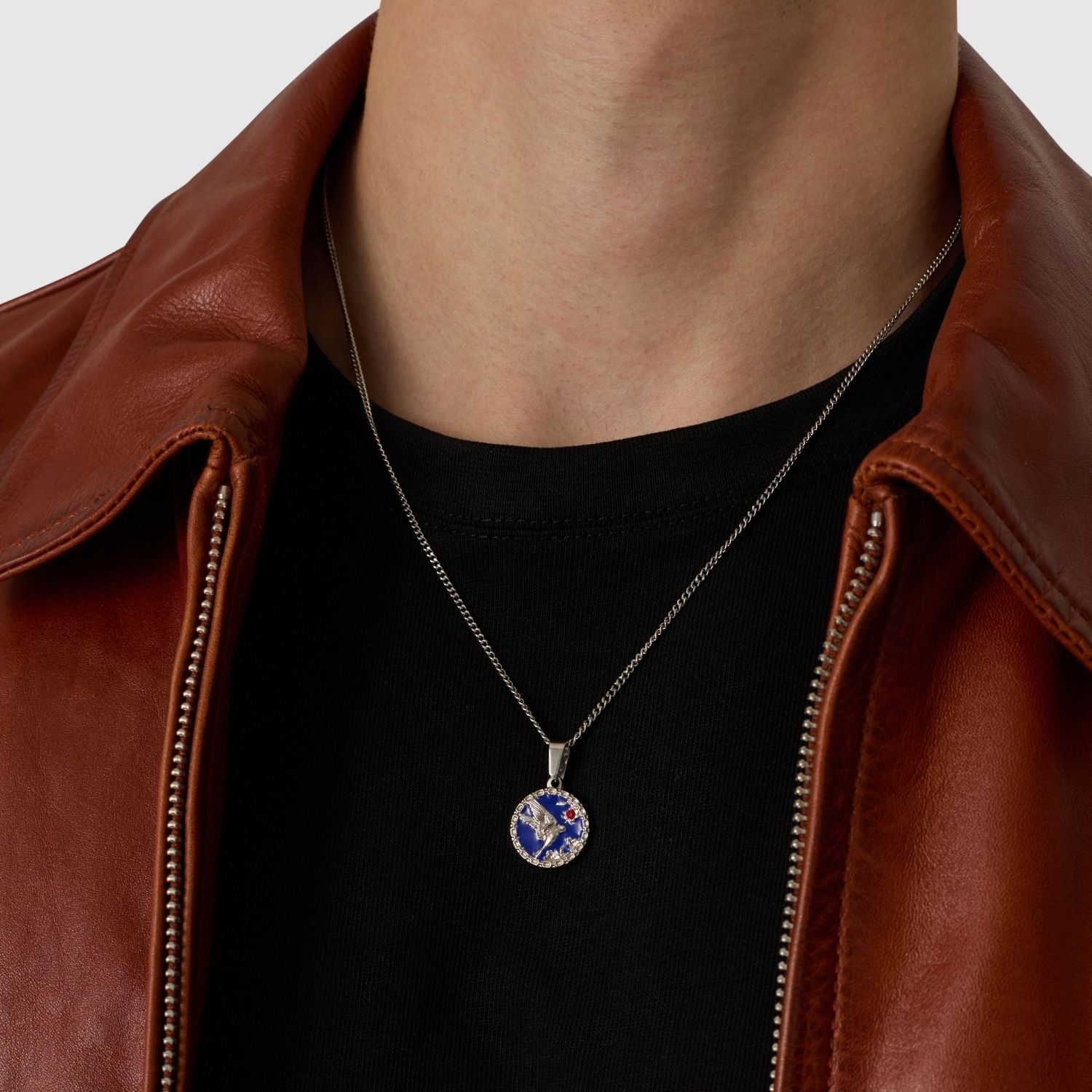 Enamel Swallow Pendant (Silver)