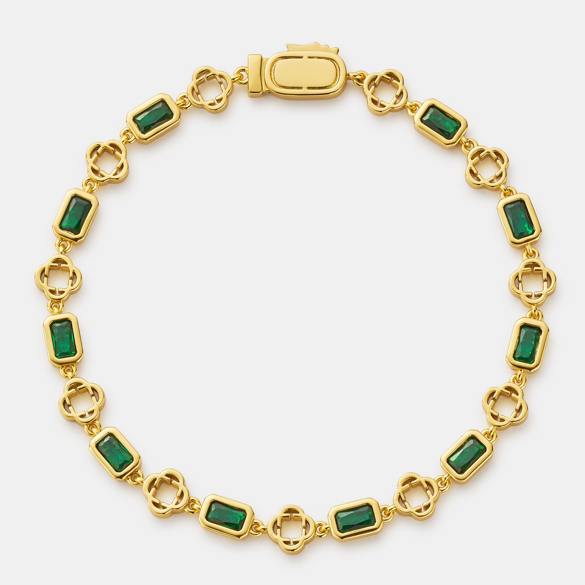 Green Gemstone Clover Bracelet (Gold)