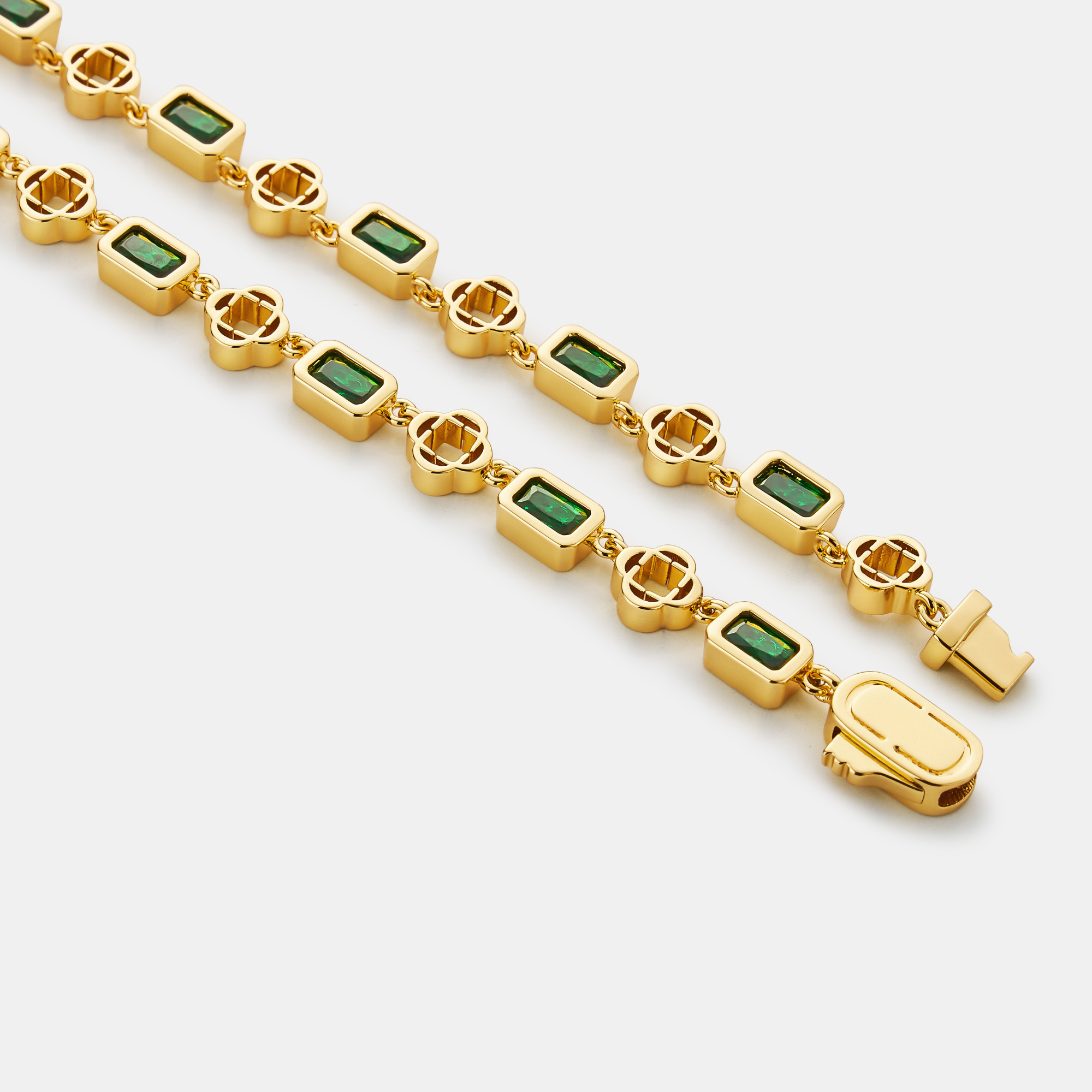 Green Gemstone Clover Necklace (Gold)