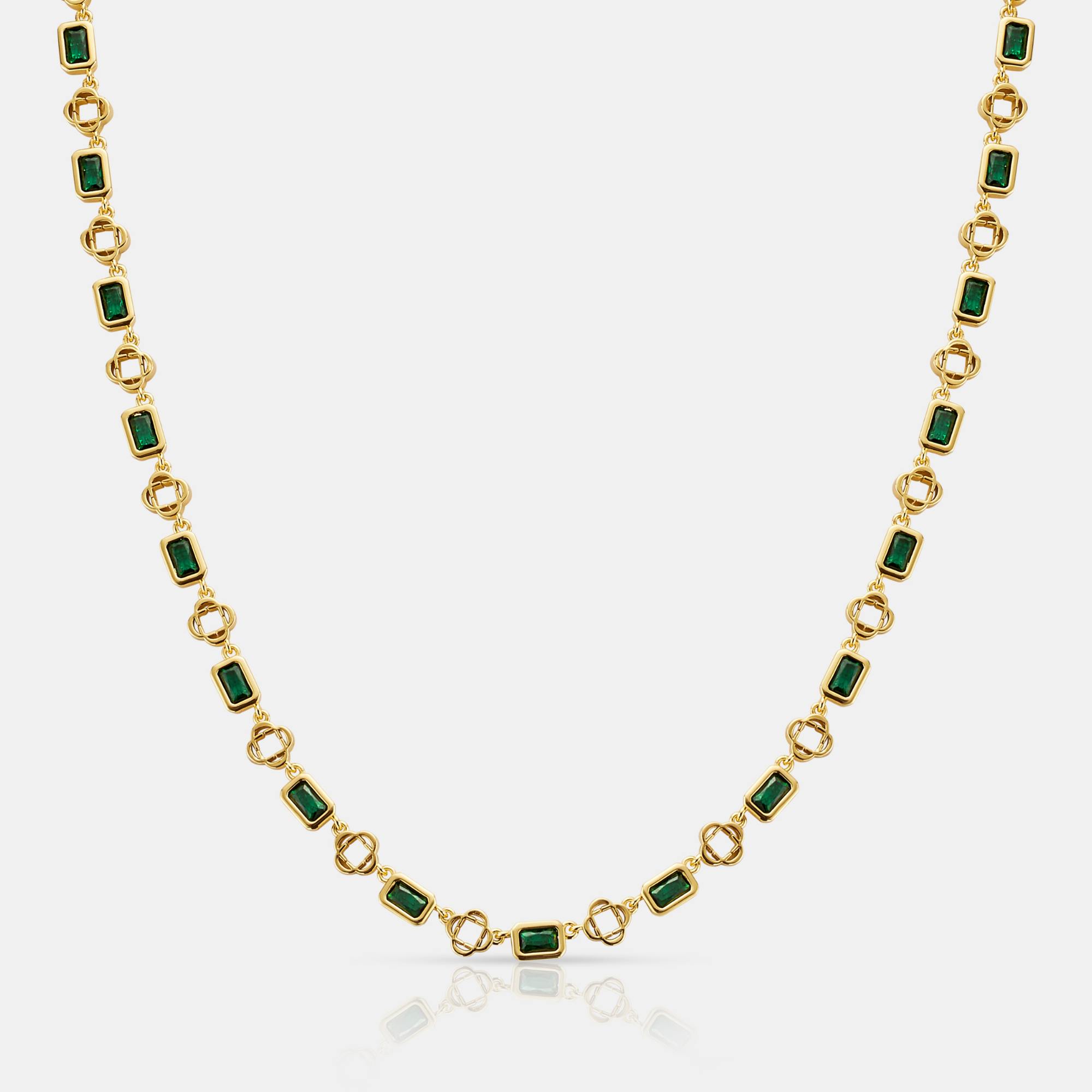 Green Gemstone Clover Necklace (Gold)