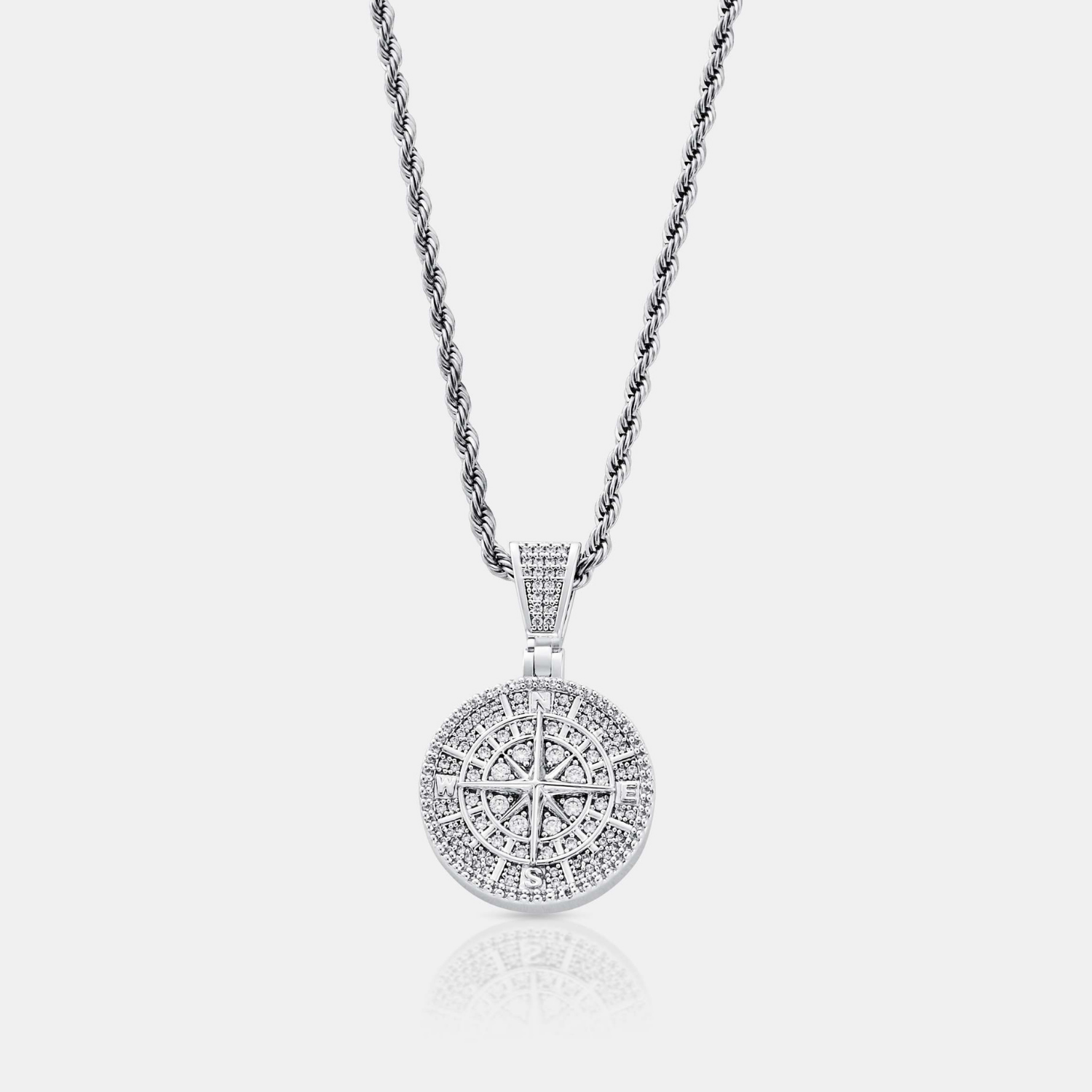 Iced Compass Pendant (Silver)
