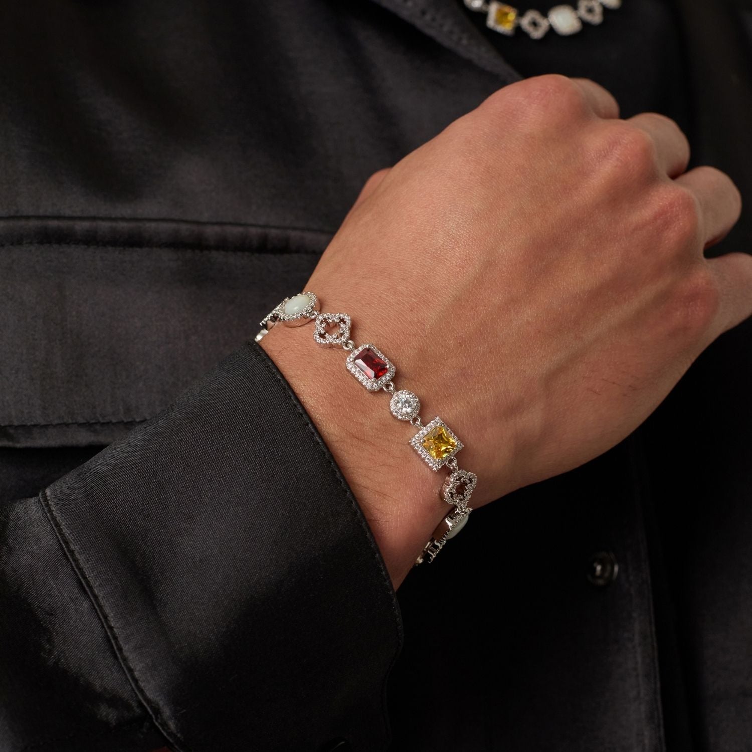 Iced Gemstone Bracelet (Silver)