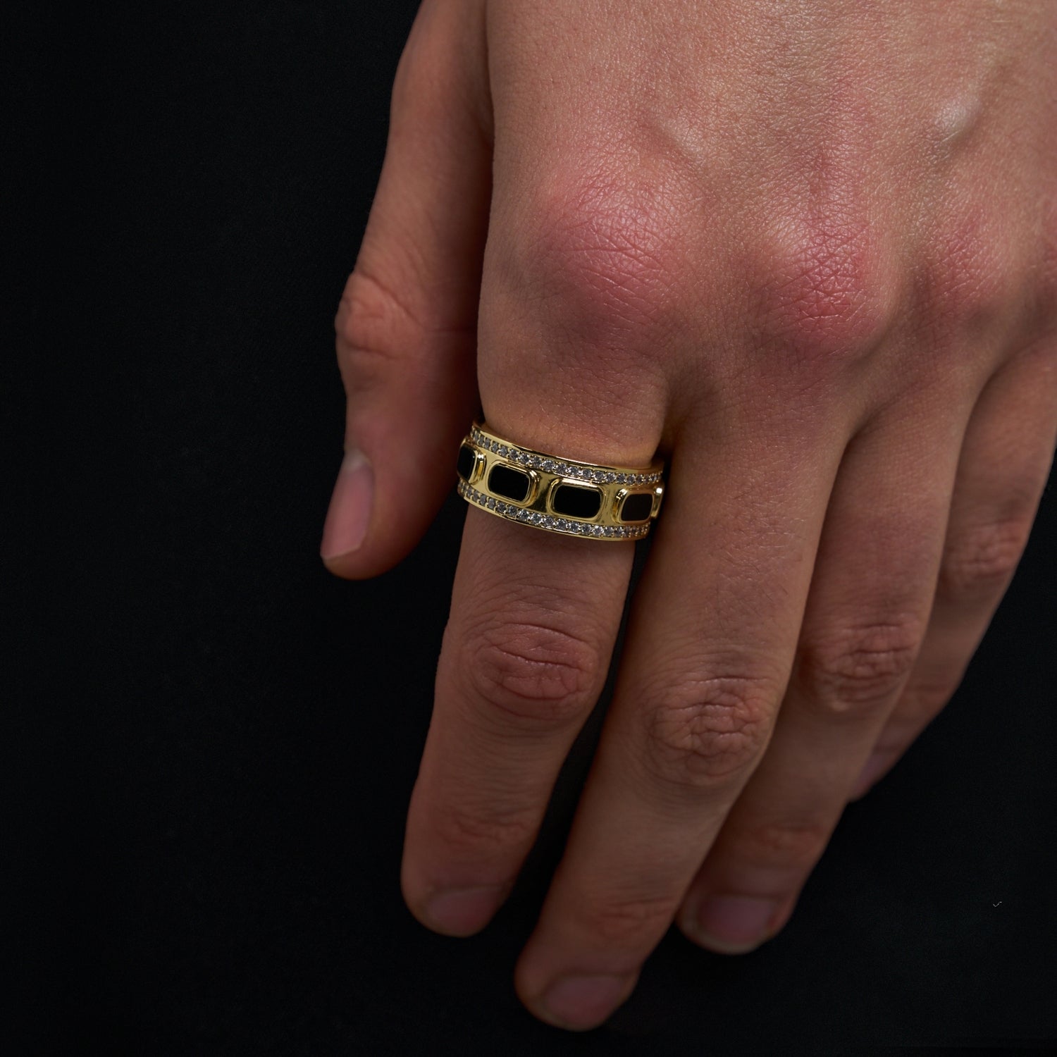 Iced Onyx Band Ring (Gold)