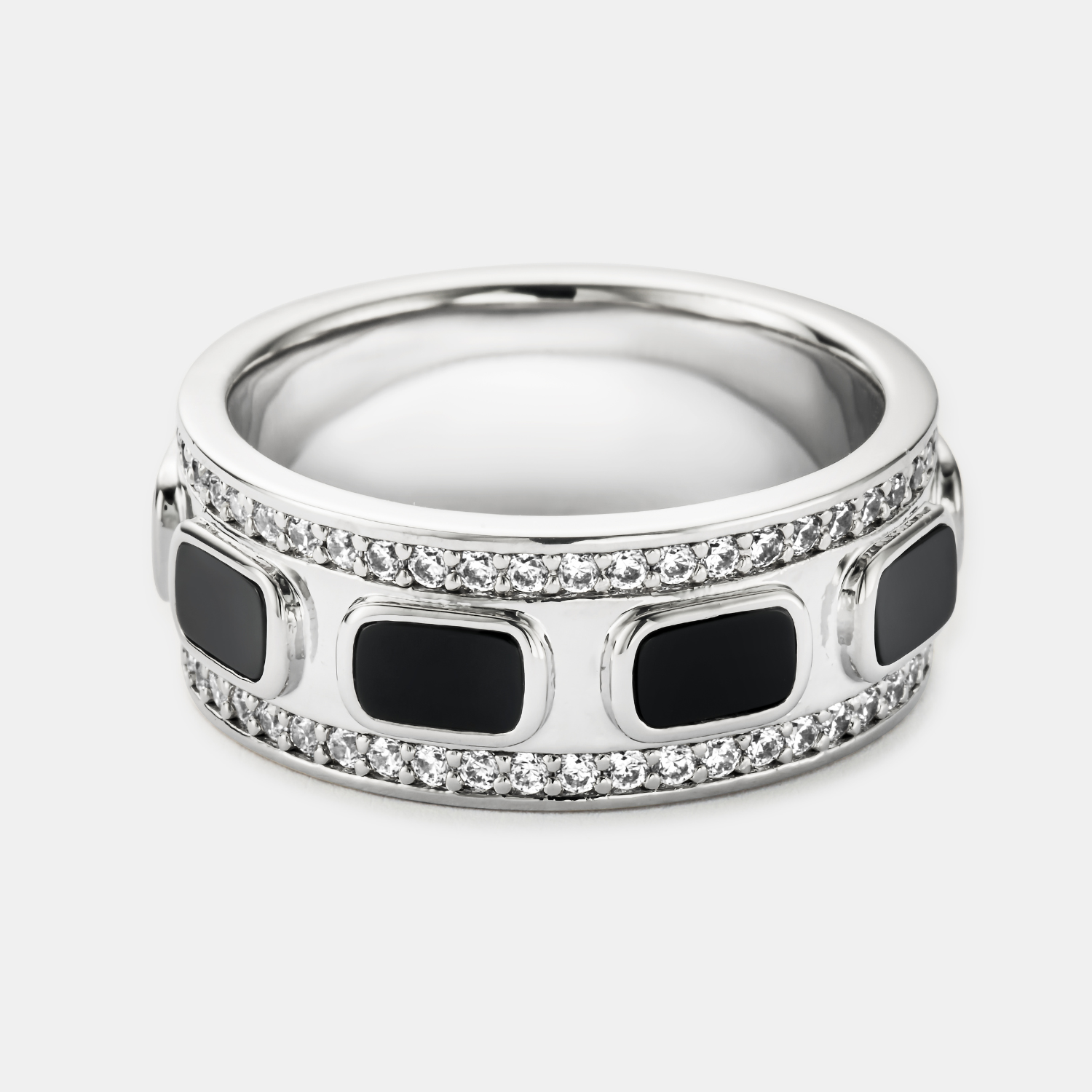 Iced Onyx Band Ring (Silver)