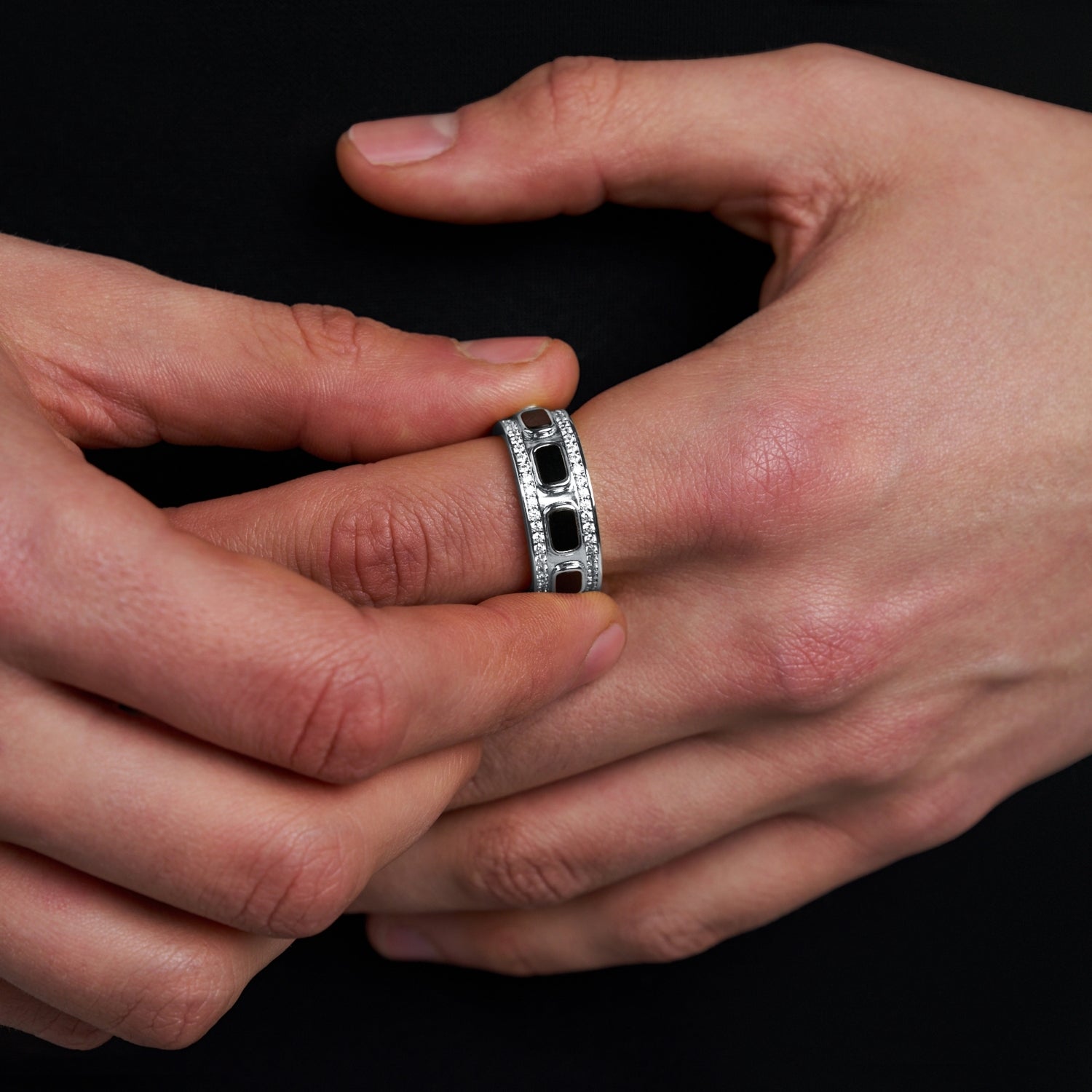 Iced Onyx Band Ring (Silver)