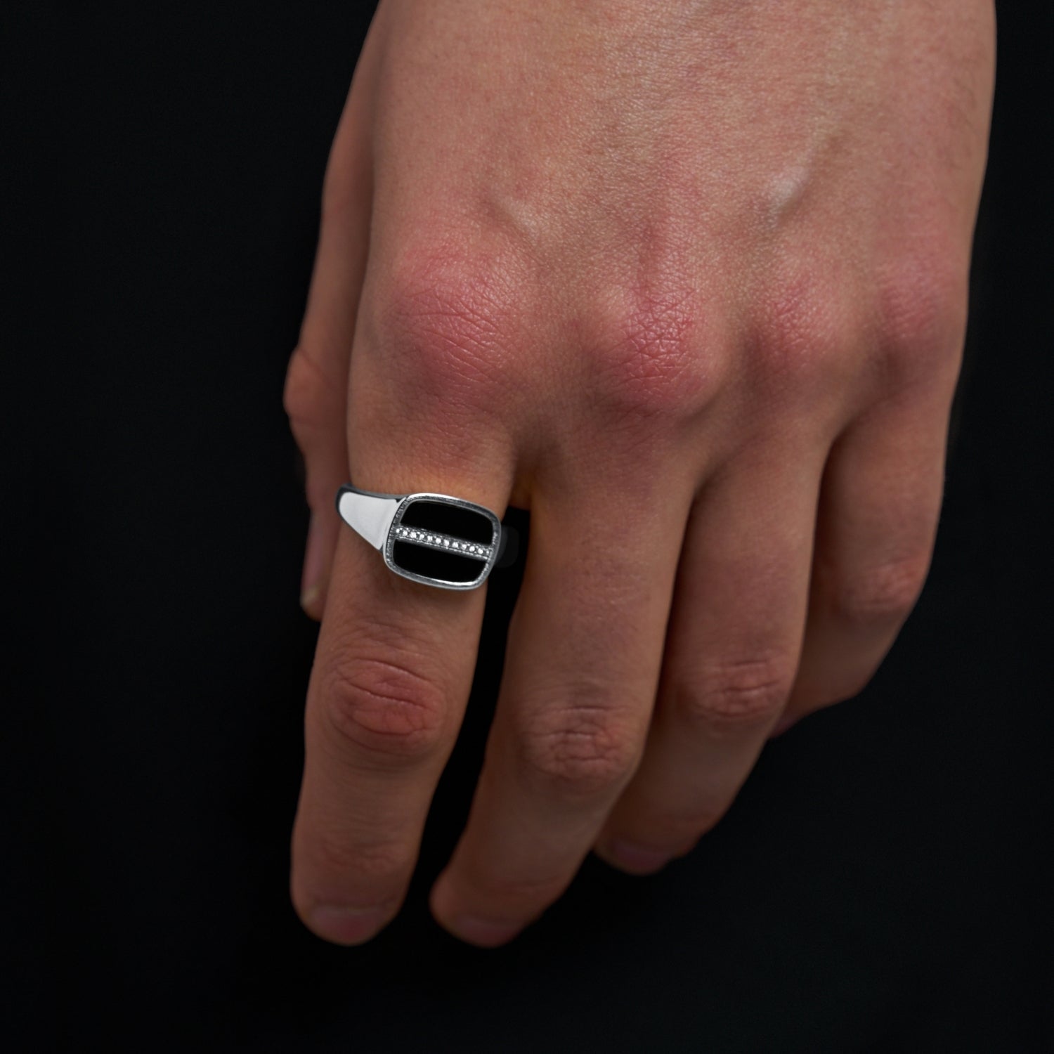 Iced Onyx Signet Ring (Silver)
