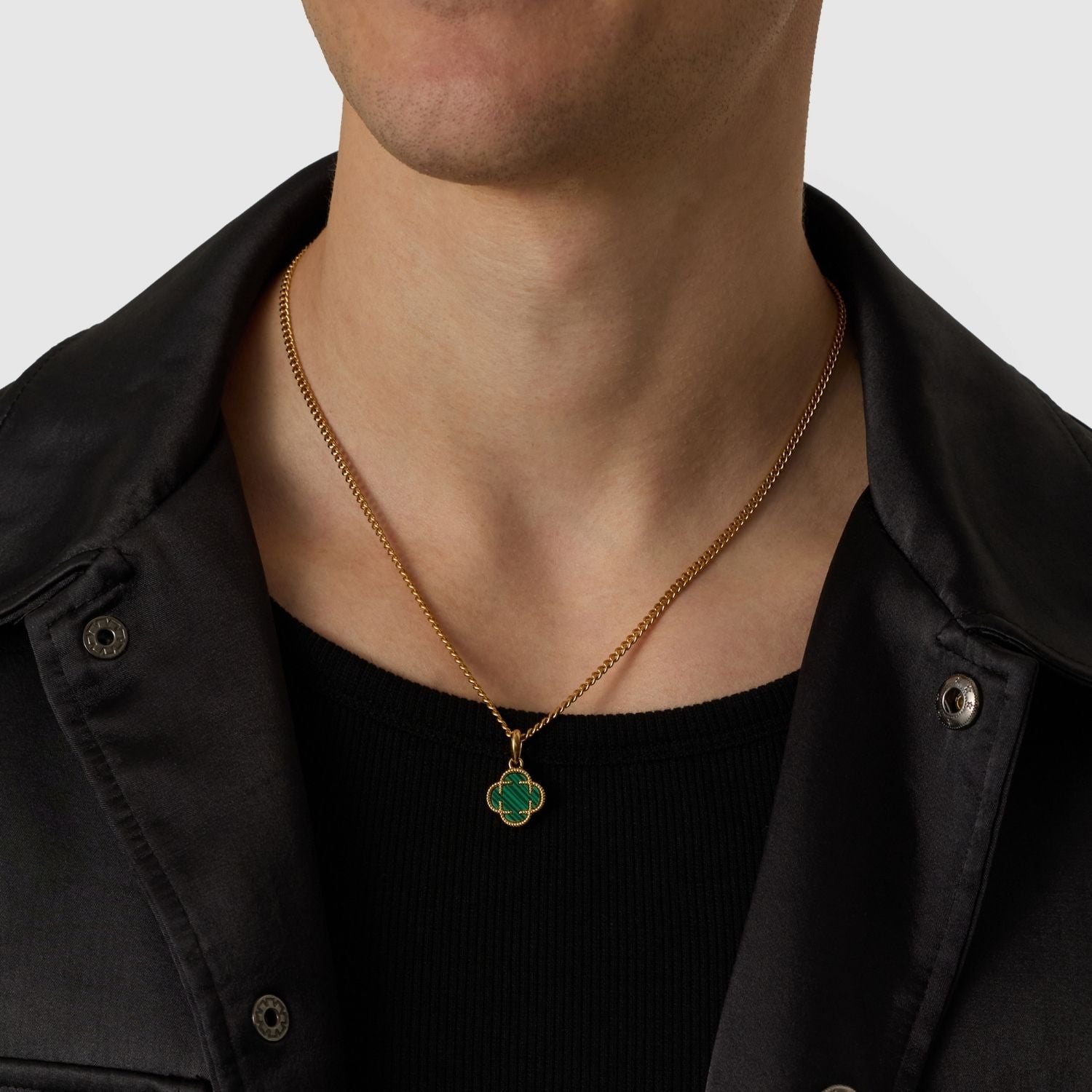 Malachite Clover Stone Pendant (Gold)