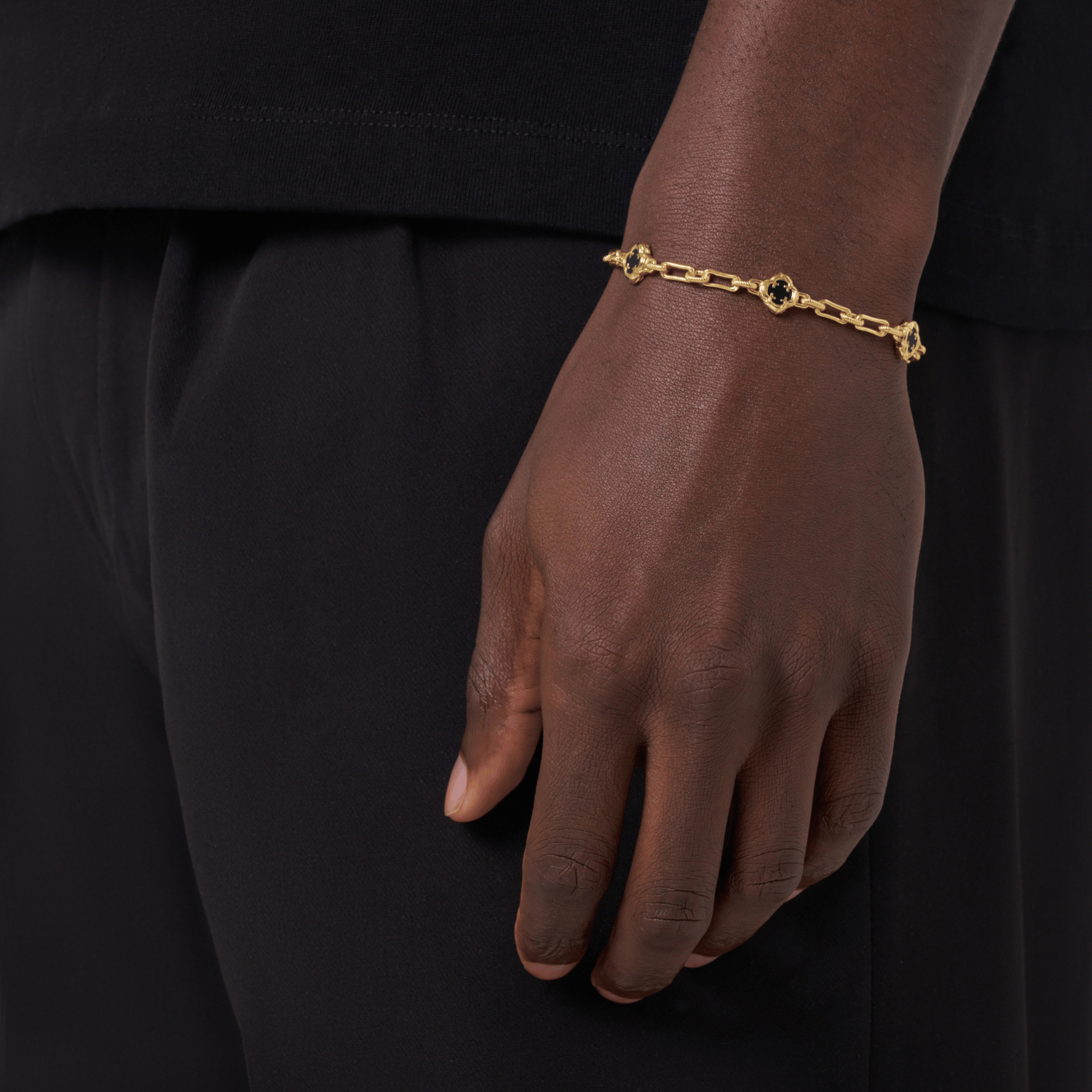 Melted Onyx Clover Stone Bracelet (18ct Gold) | Sterling Silver