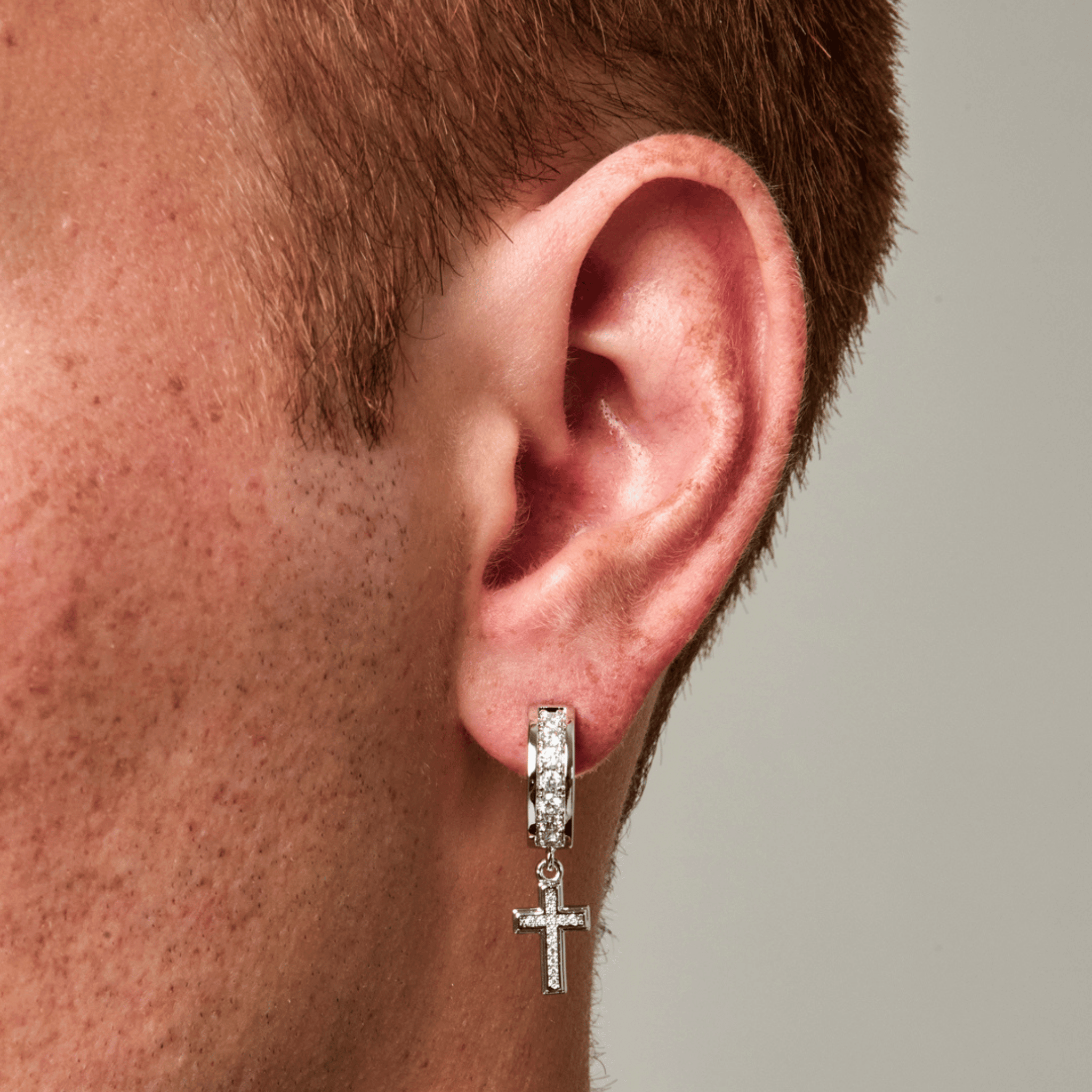 Diamond Cross Hoop Earring (Silver)