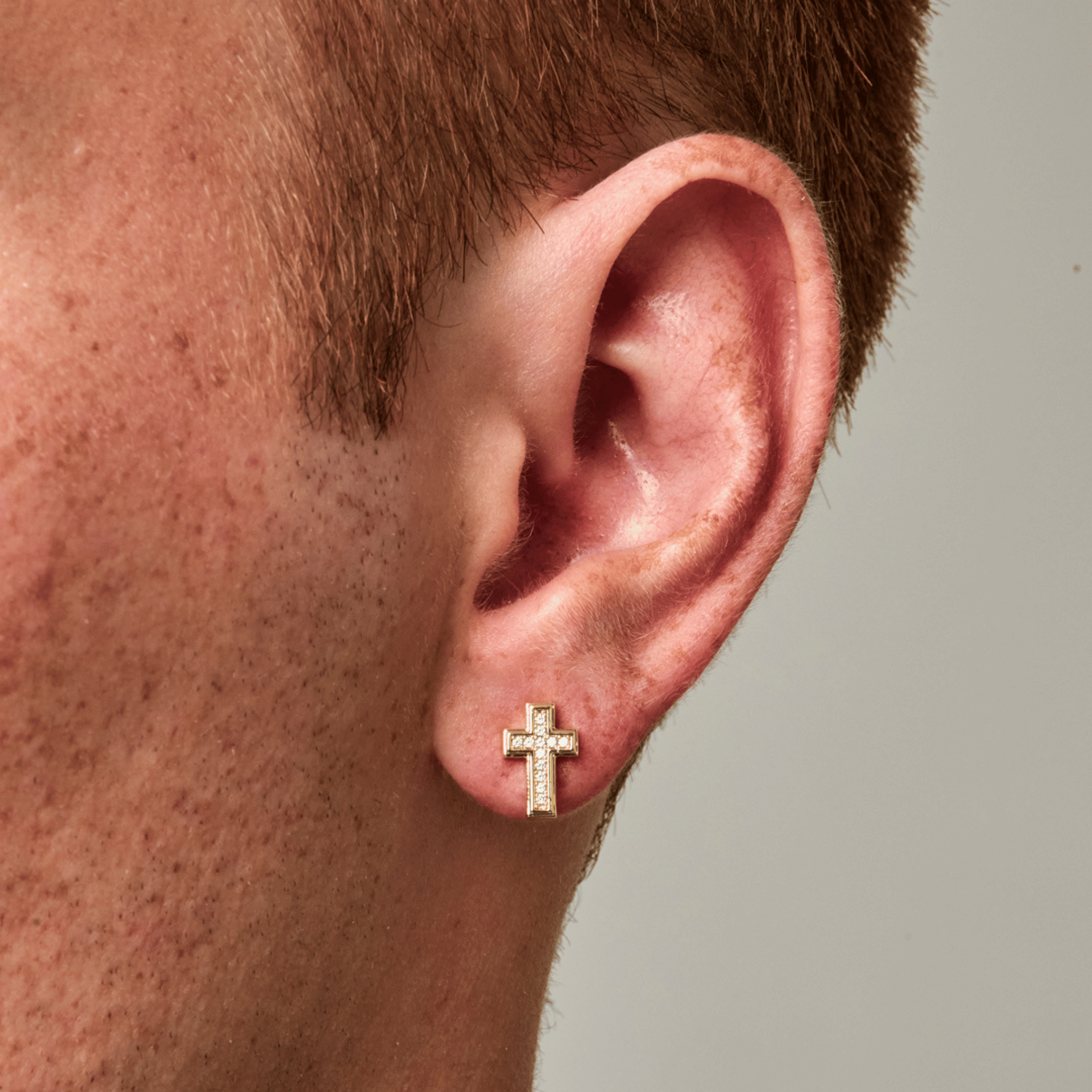 Diamond Cross Stud Earring (Gold)
