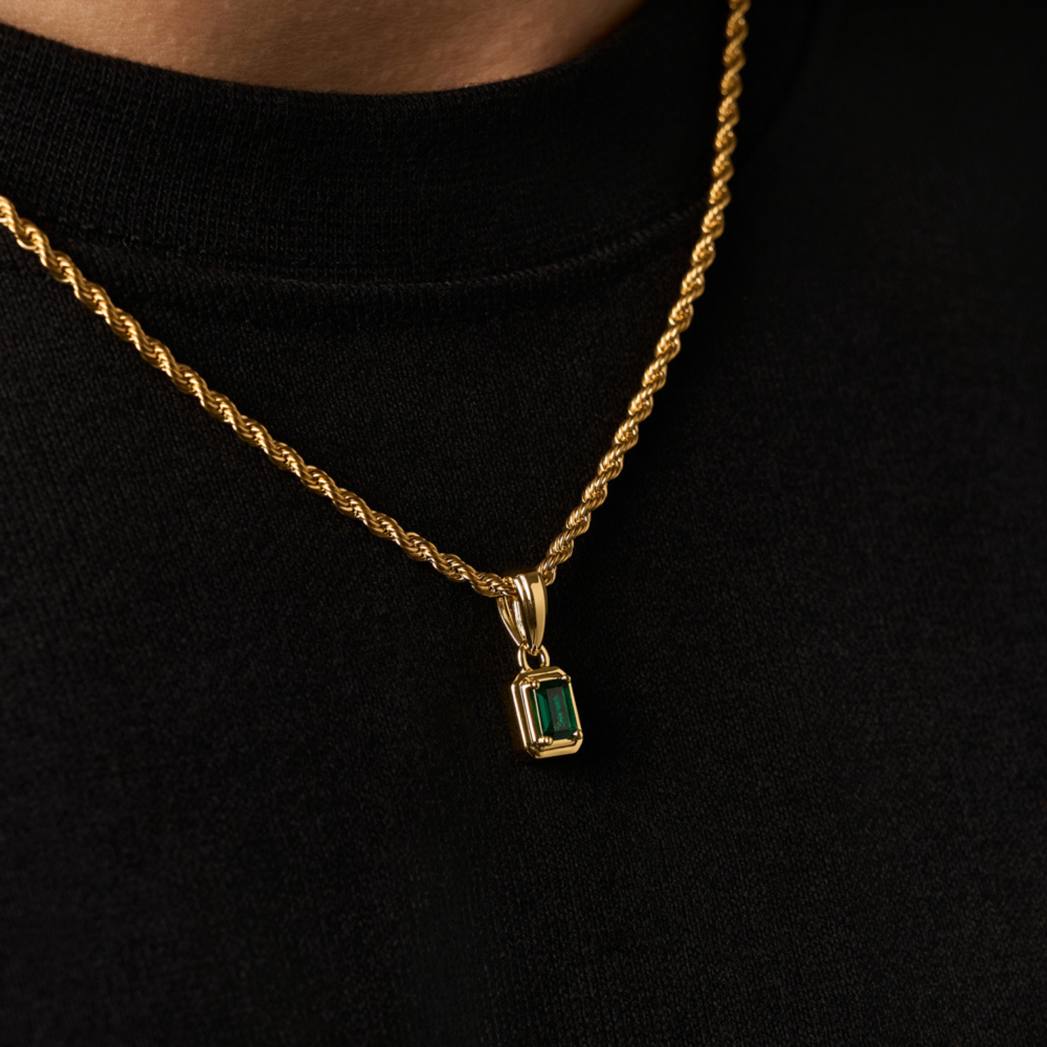 Mini Emerald Stone Rectangle (Gold)