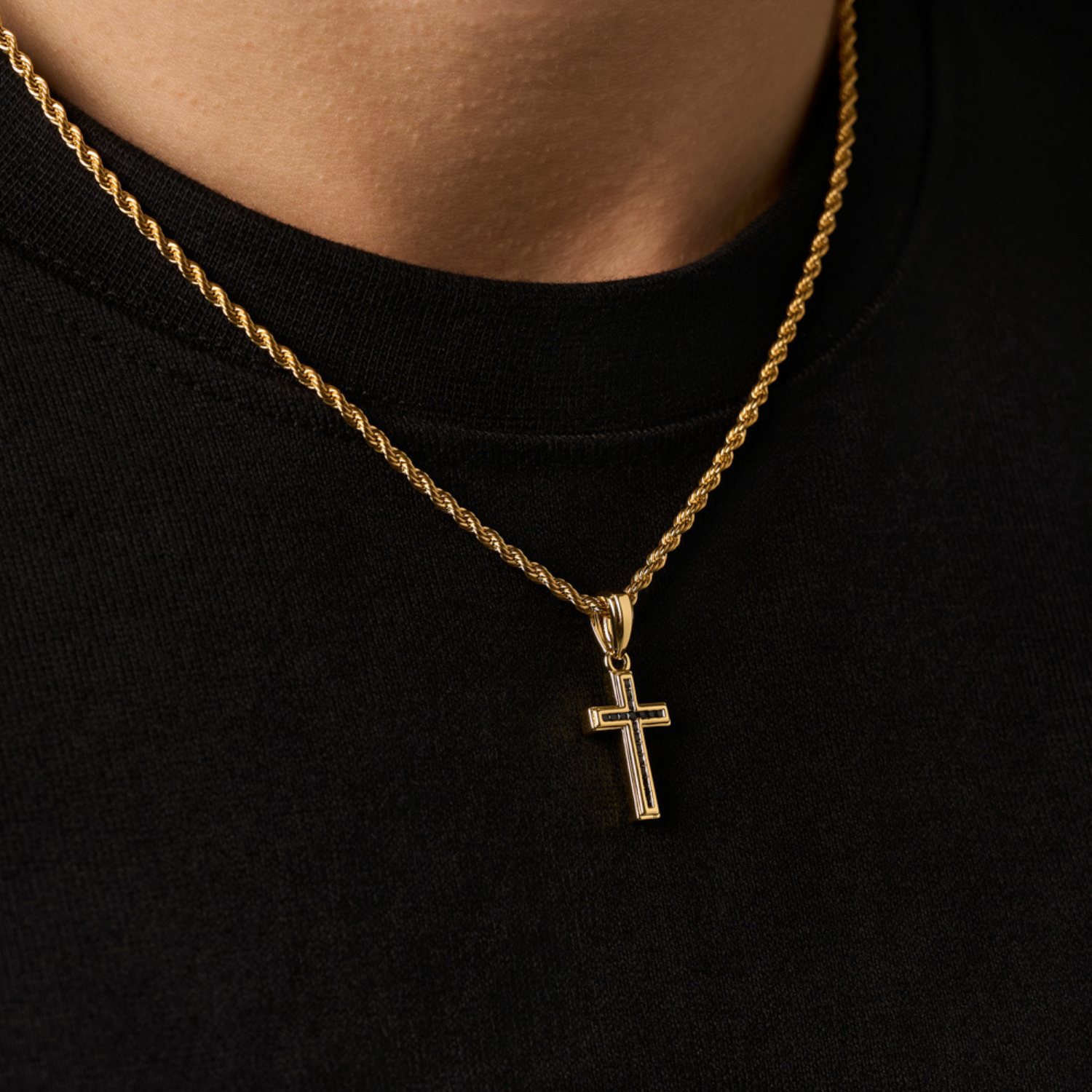 Mini Onyx Stone Cross (Gold)
