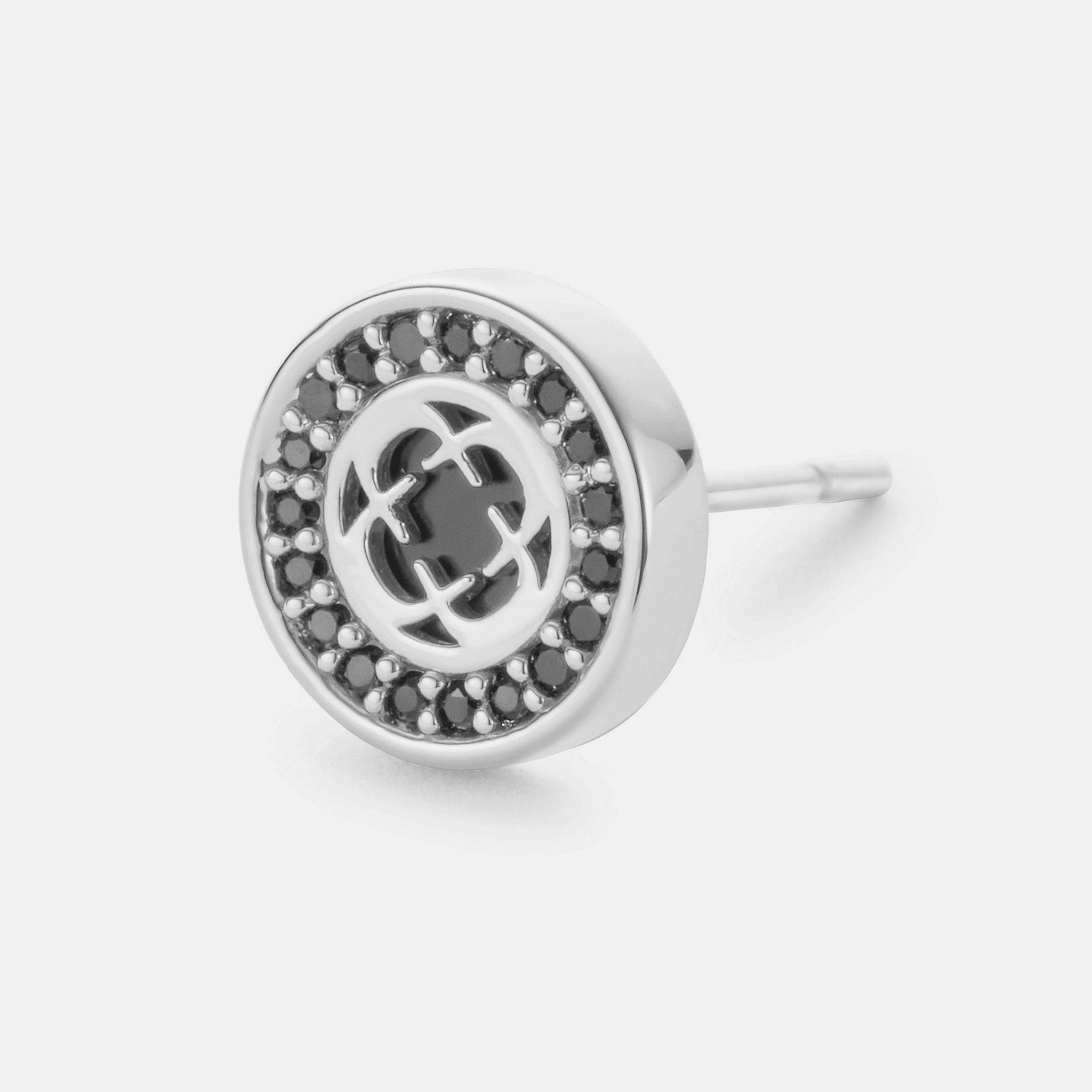 Onyx Clover Stud Earring (Silver)