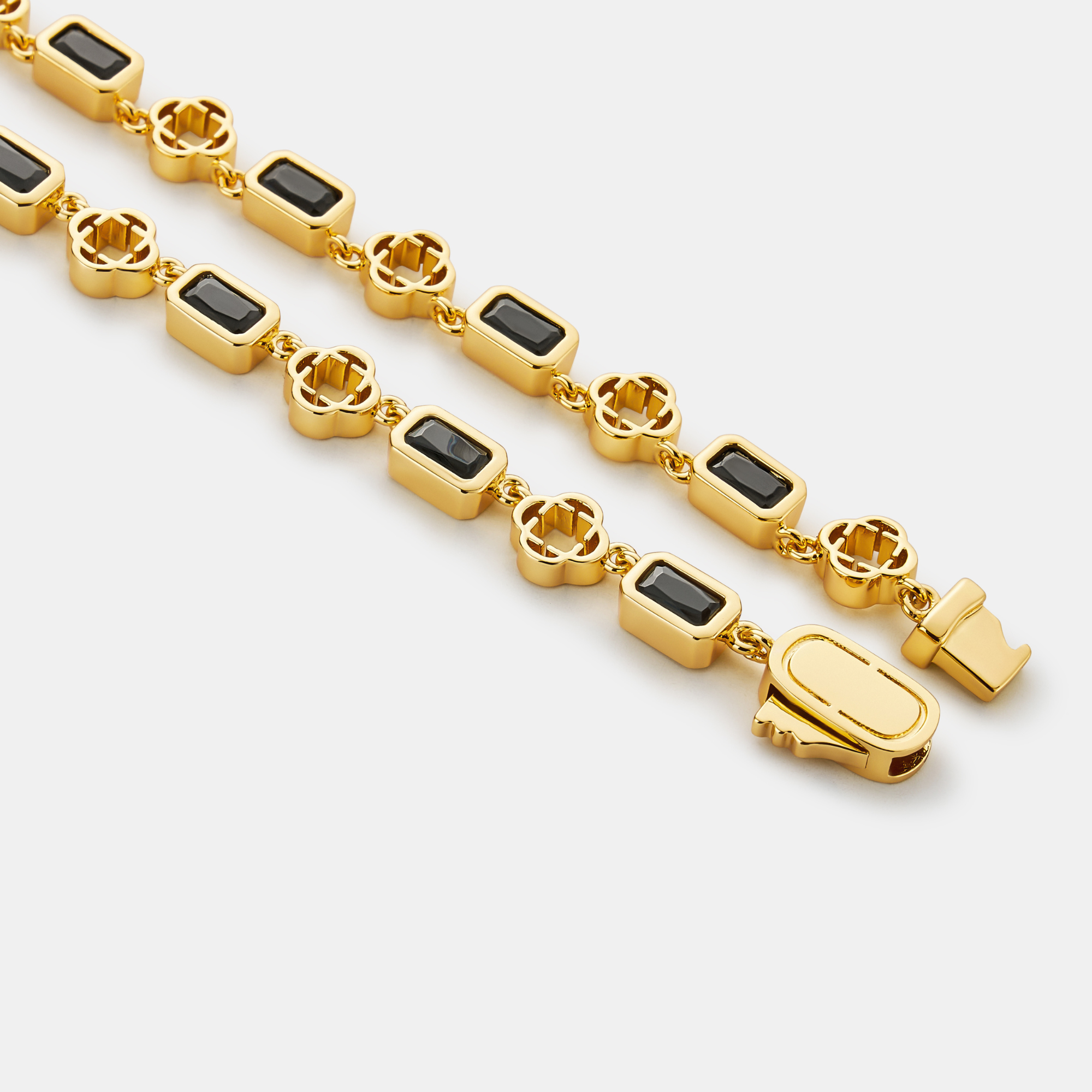 Onyx Gemstone Clover Bracelet (Gold)