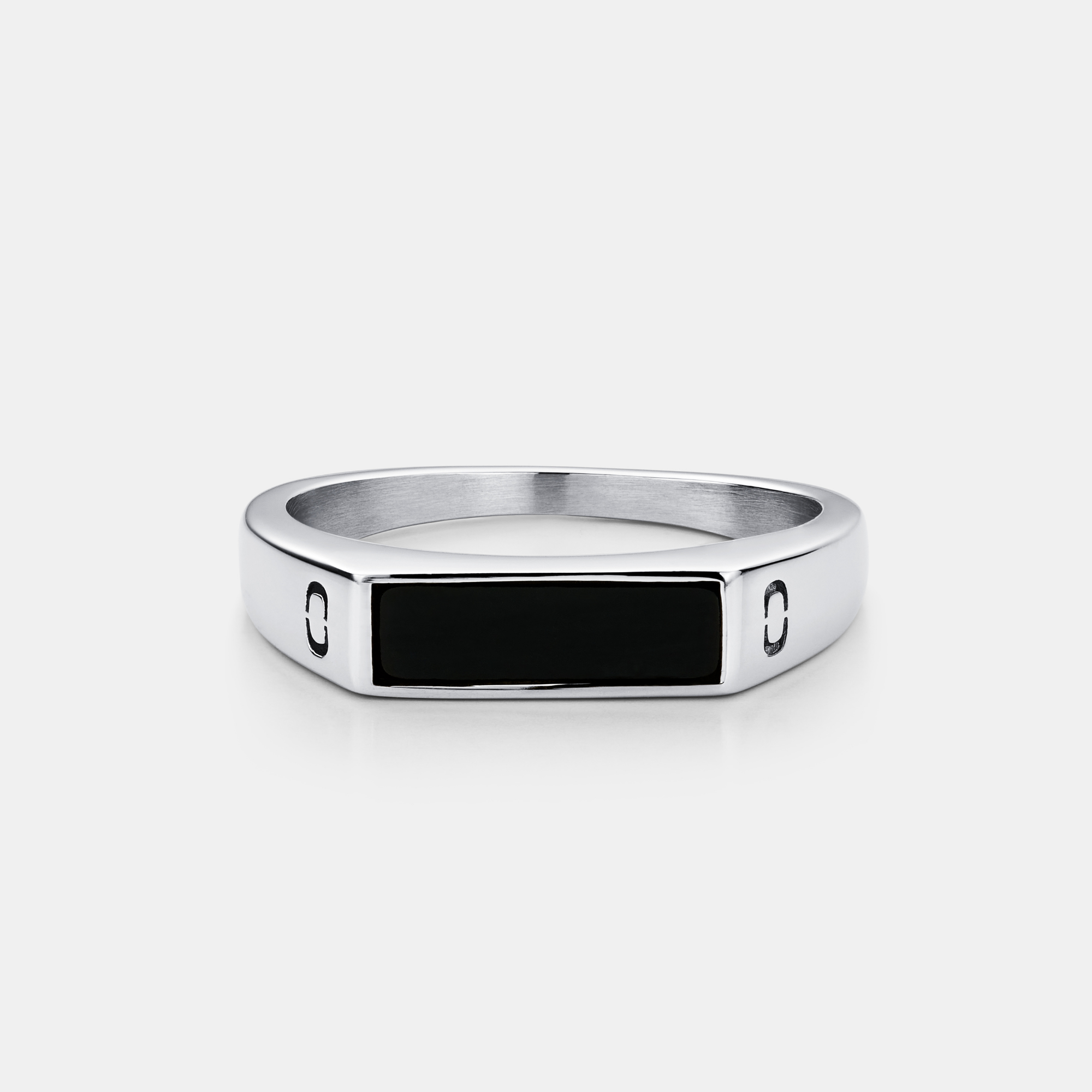 Onyx Rectangle Stone Signet Ring (Silver)