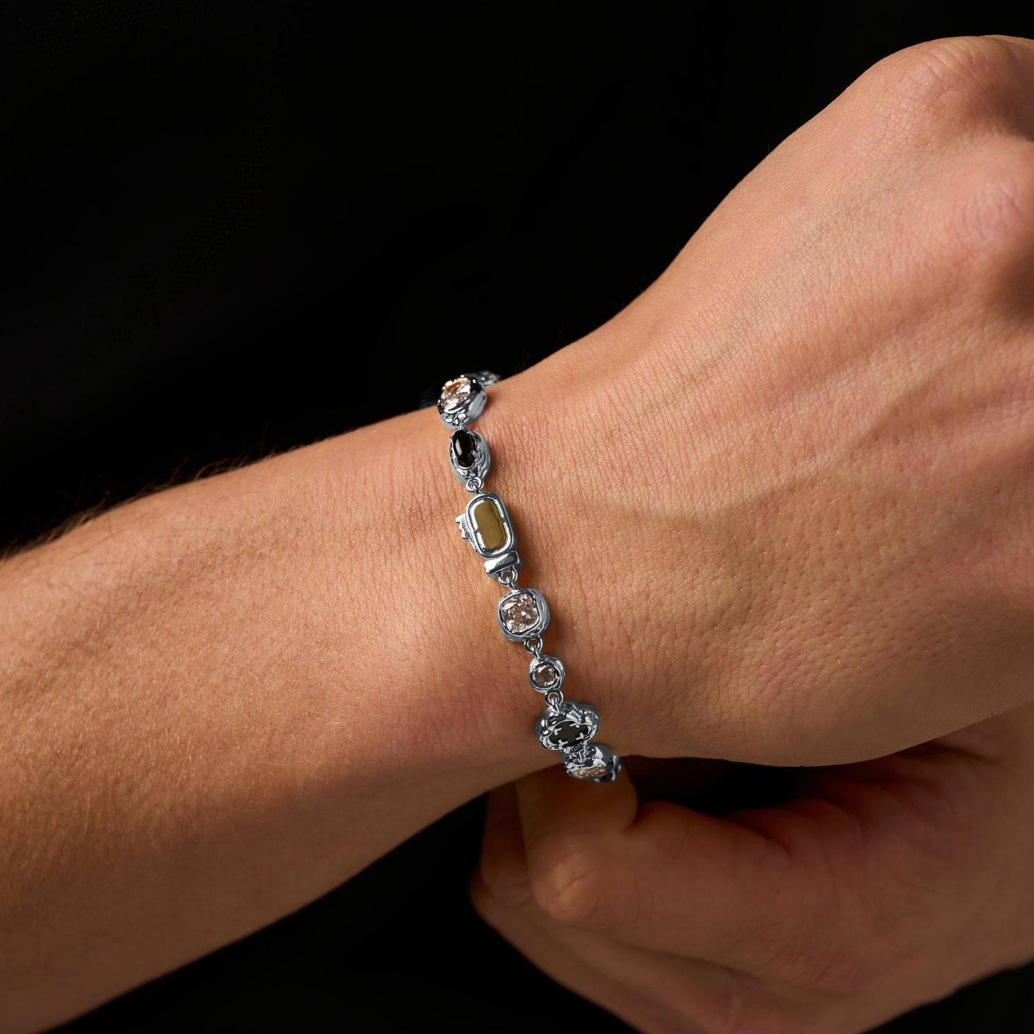 Melted Onyx Gemstone Bracelet (Silver)