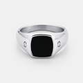 Onyx Squared Stone Signet Ring (Silver)