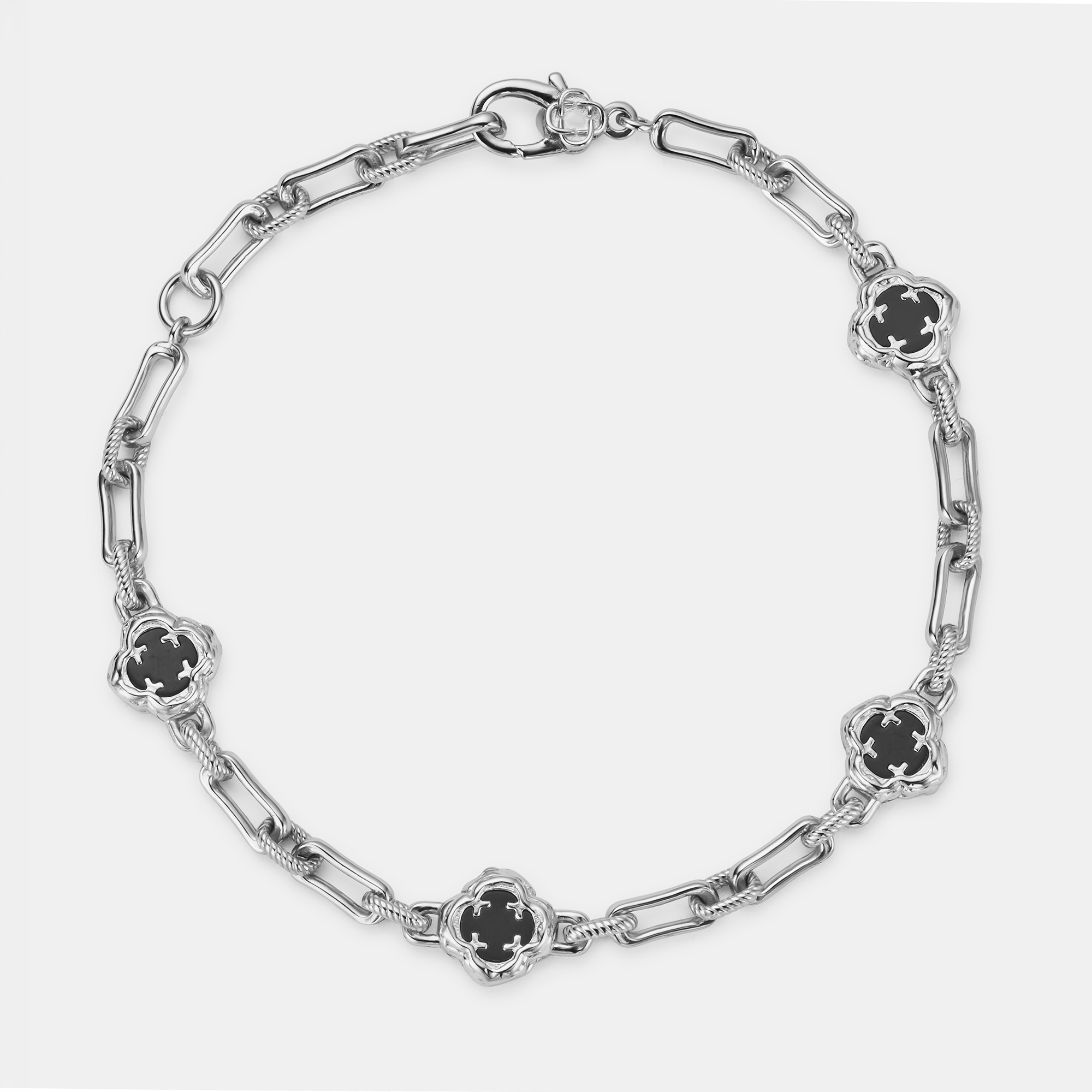 Melted Onyx Clover Stone Bracelet (Silver) | Sterling Silver
