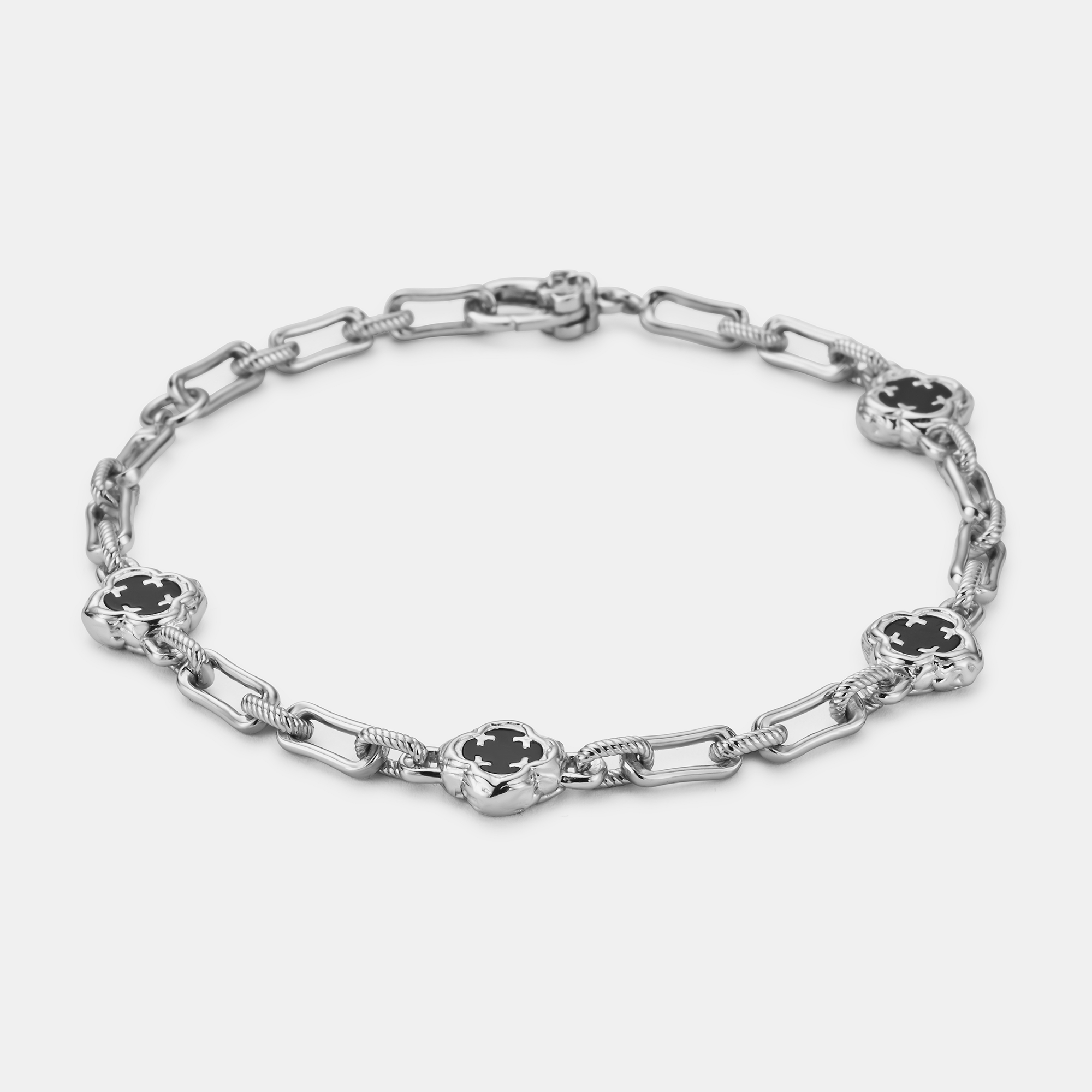 Melted Onyx Clover Stone Bracelet (Silver) | Sterling Silver