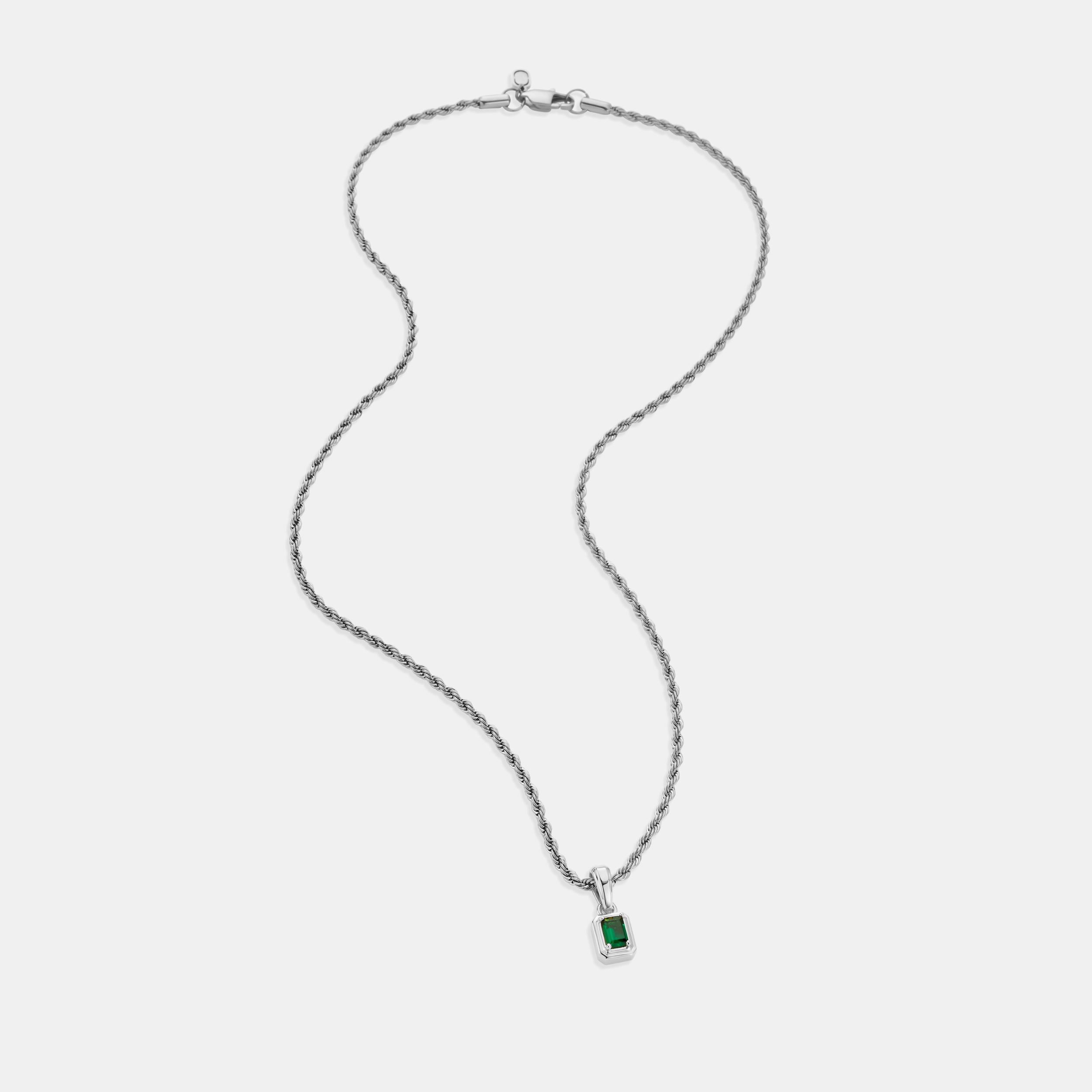 Mini Emerald Stone Rectangle (Silver)