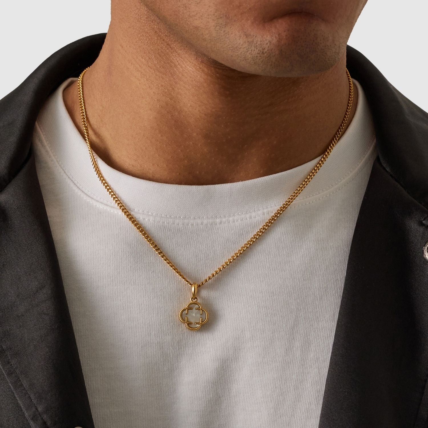 White Clover Stone Pendant (Gold)