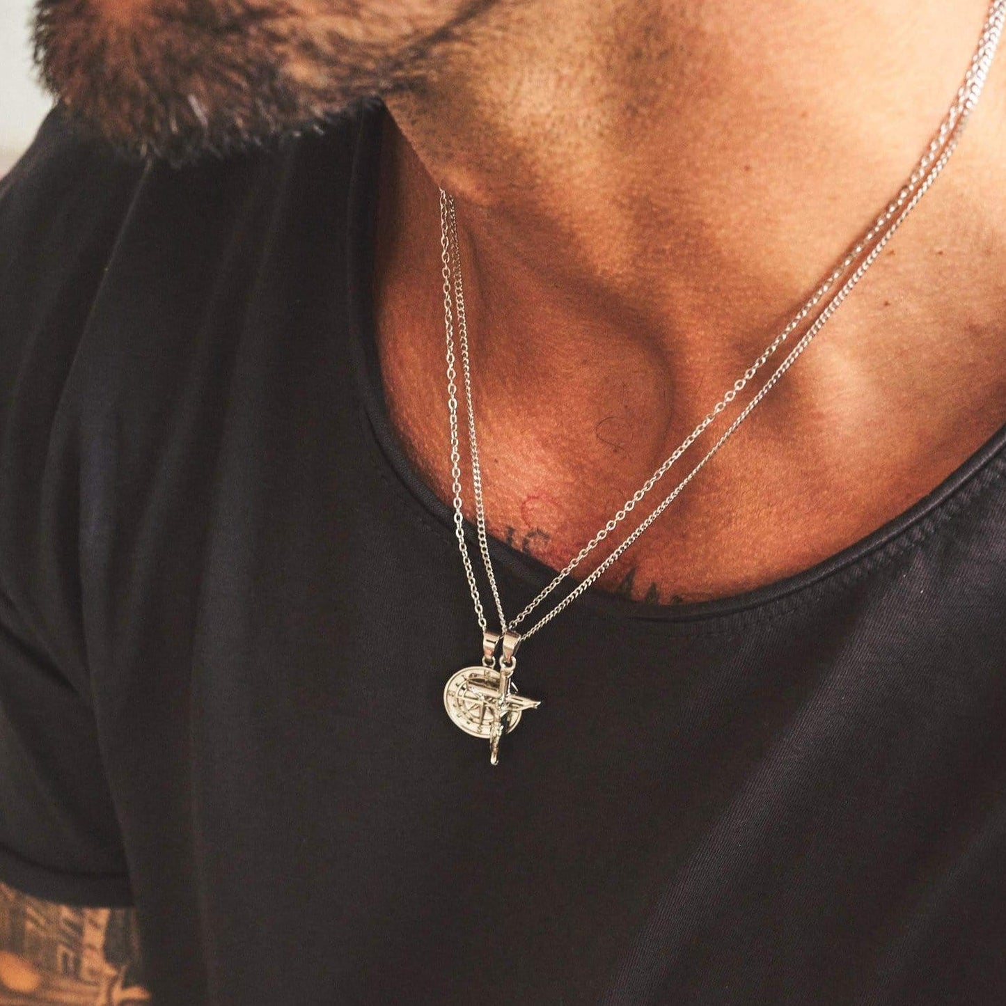 Compass x Crucifix Set (Silver)