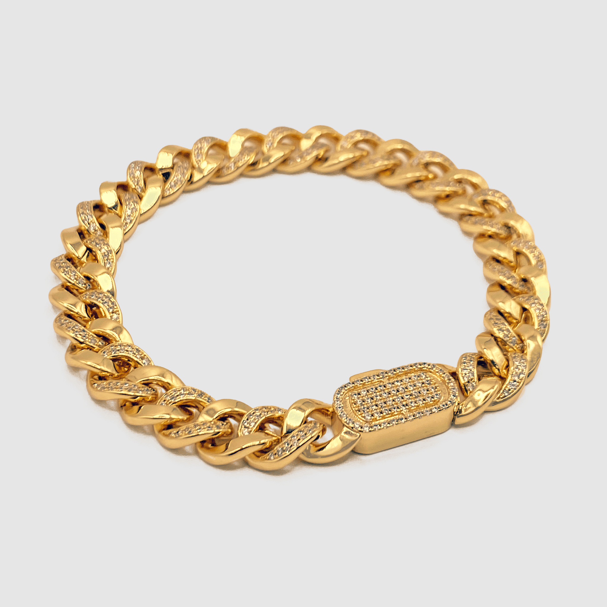 【CRAFTD London】日本未入荷 ★Half Iced Cuban Bracelet 8mm 8mm Iced Diamond Miami Cuban Link Bracelet - Silver | CRAFTD