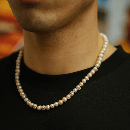 Chain Wrap Real Pearl Necklace (Gold)
