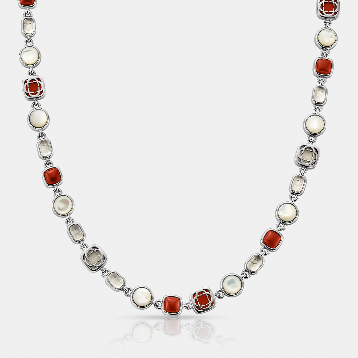 Red Crystal Gemstone Necklace (Silver)