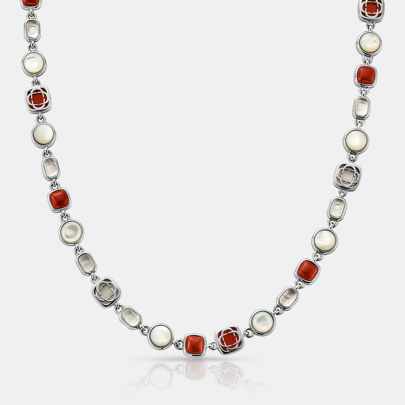 Red Crystal Gemstone Necklace (Silver)