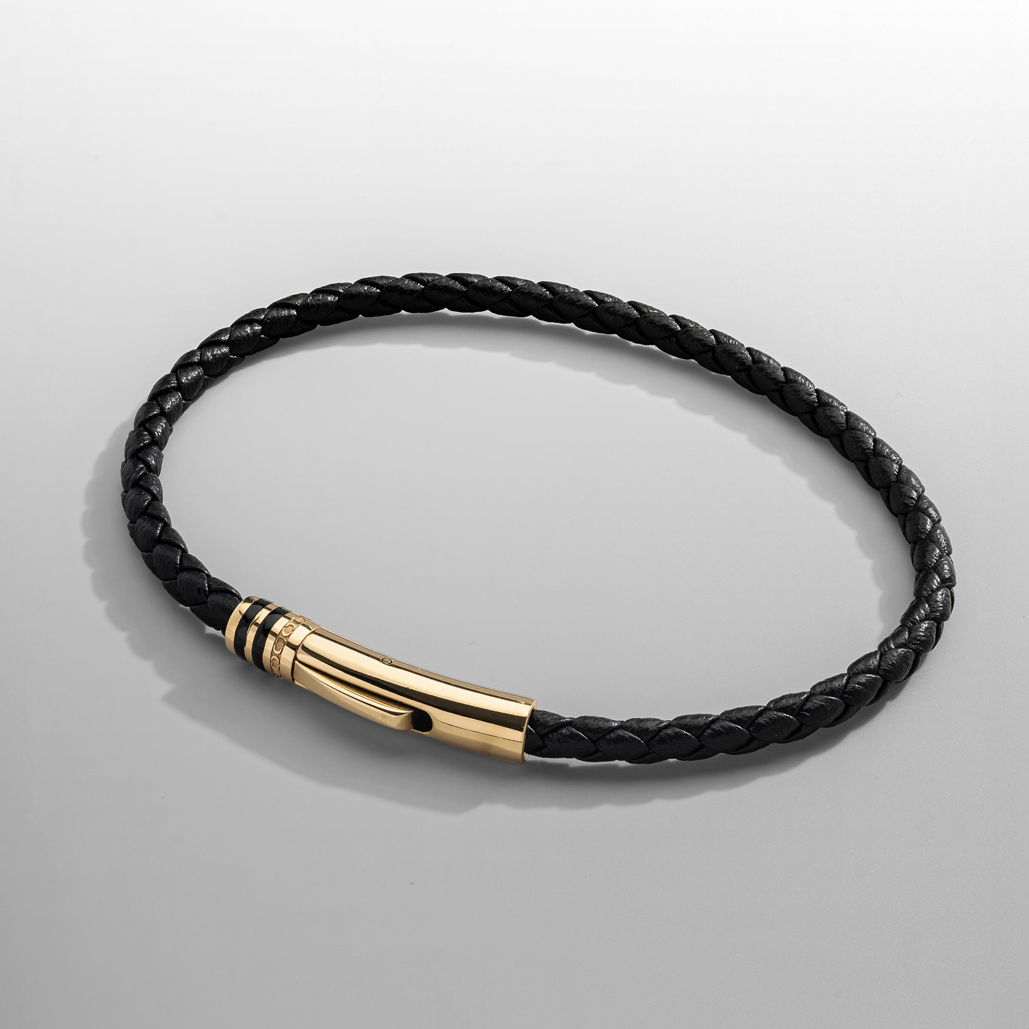 Black Leather Bracelet (Gold)