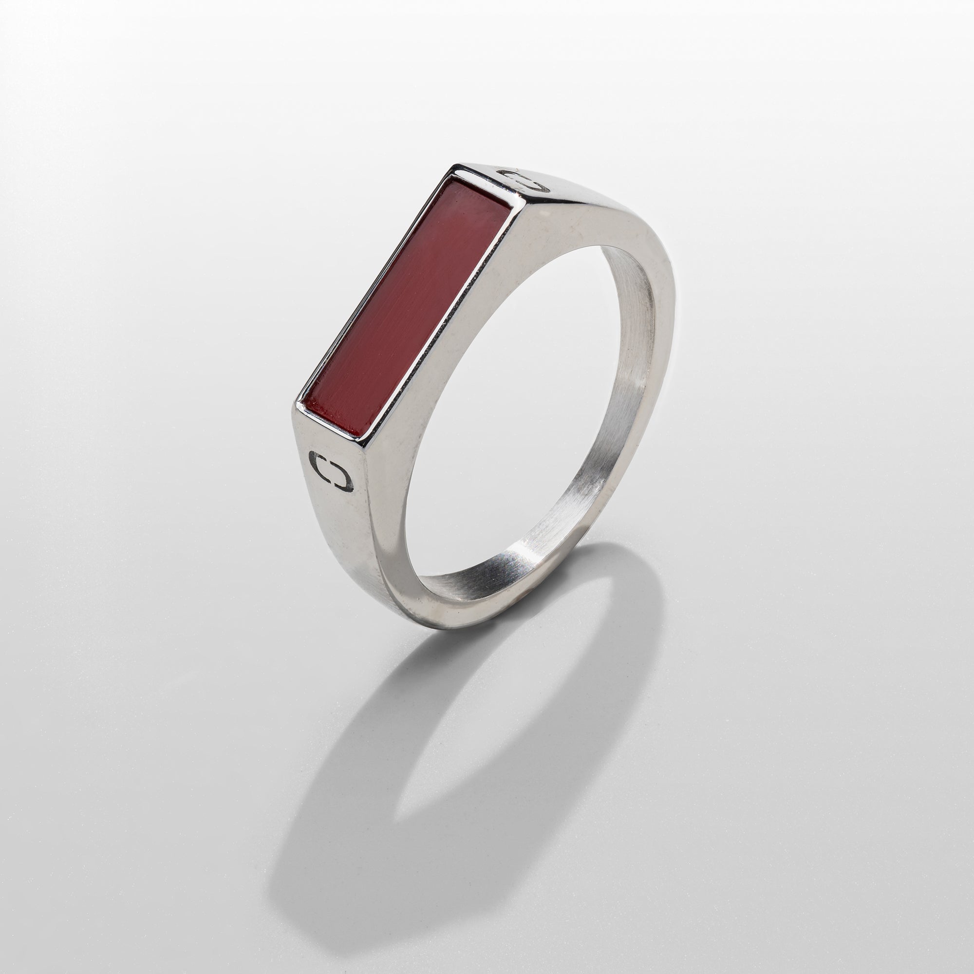 Red Rectangle Stone Signet Ring (Silver)