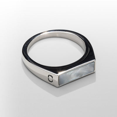 White Rectangle Stone Signet Ring (Silver)