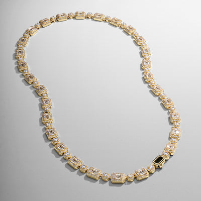 Baguette Link Iced Necklace (Gold)